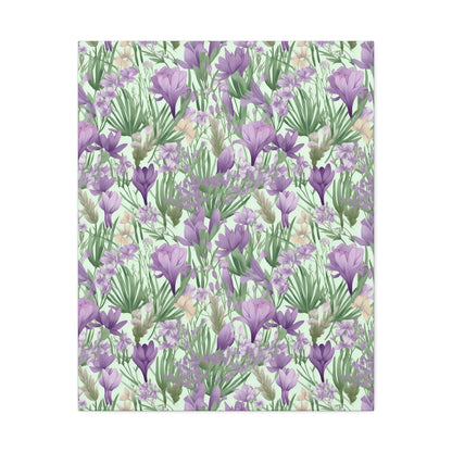 Lush Spring Garden - Purple Crocuses, Lavender Iris, and Hyacinth Wall Art Canvas - Pattern Symphony