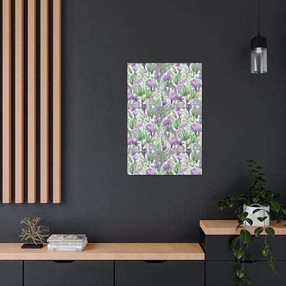 Lush Spring Garden - Purple Crocuses, Lavender Iris, and Hyacinth Wall Art Canvas - Pattern Symphony