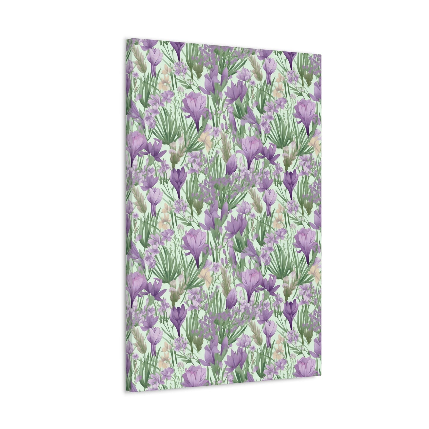 Lush Spring Garden - Purple Crocuses, Lavender Iris, and Hyacinth Wall Art Canvas - Pattern Symphony