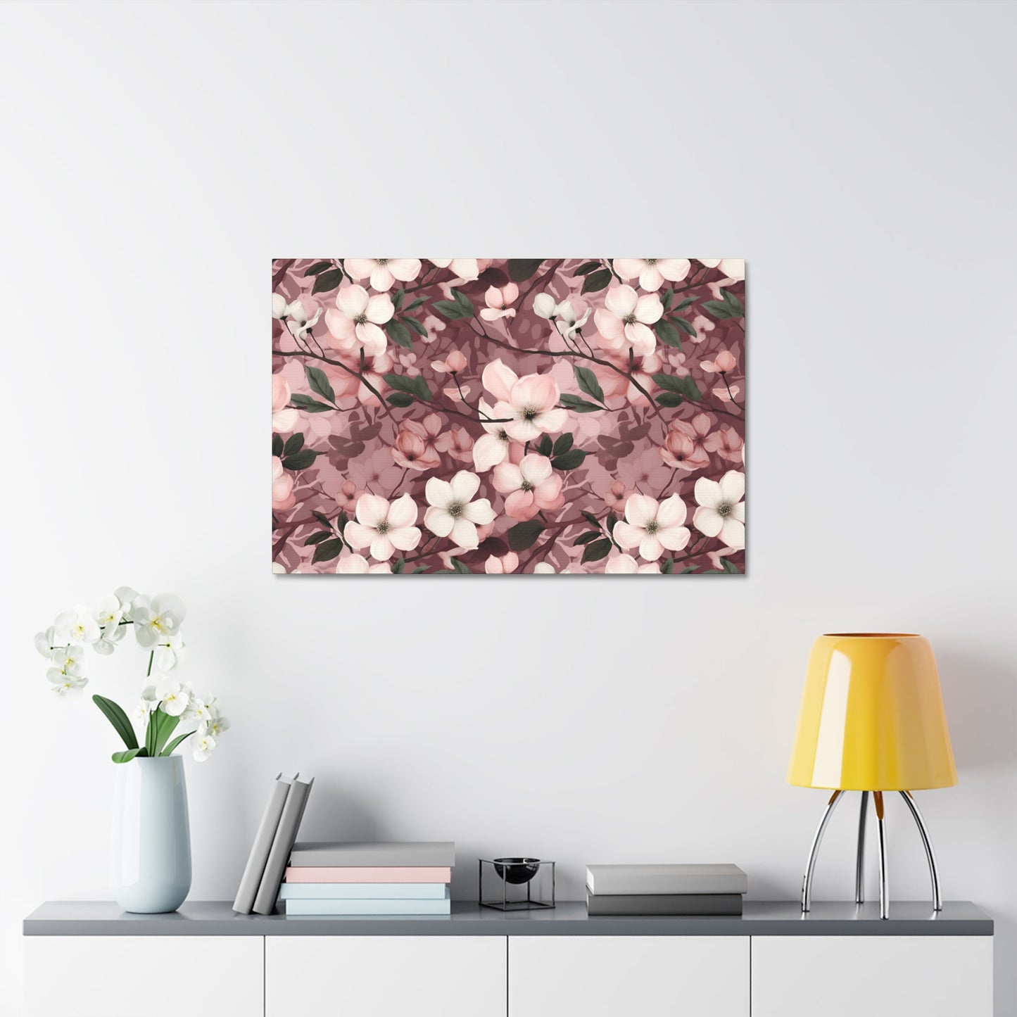 Sparse Dogwood Blossoms - Elegant Floral Design - Wall Art Canvas - Pattern Symphony