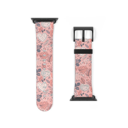 Springtime Blushing Hearts and Leaves - Whimsical Romance - Apple Watch Strap - Pattern Symphony