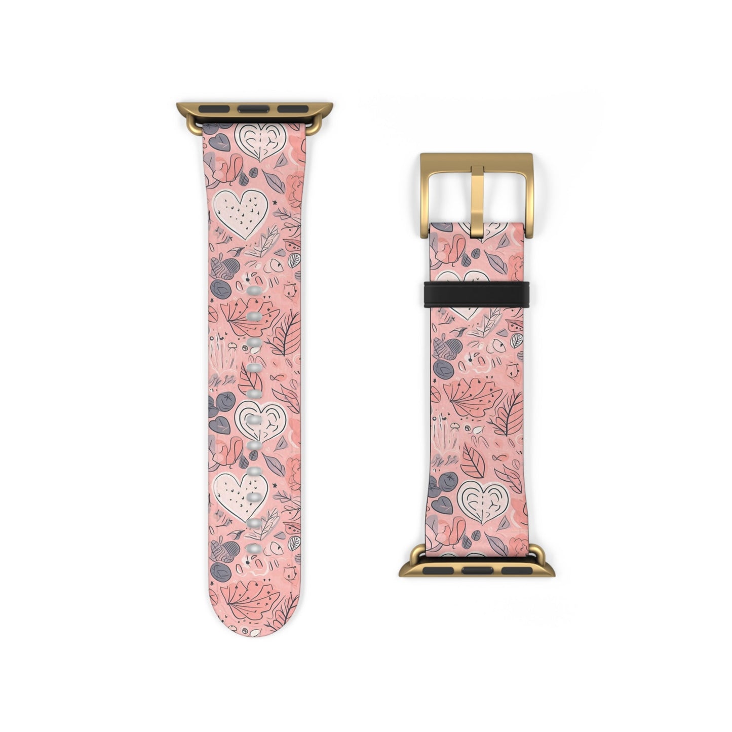 Springtime Blushing Hearts and Leaves - Whimsical Romance - Apple Watch Strap - Pattern Symphony