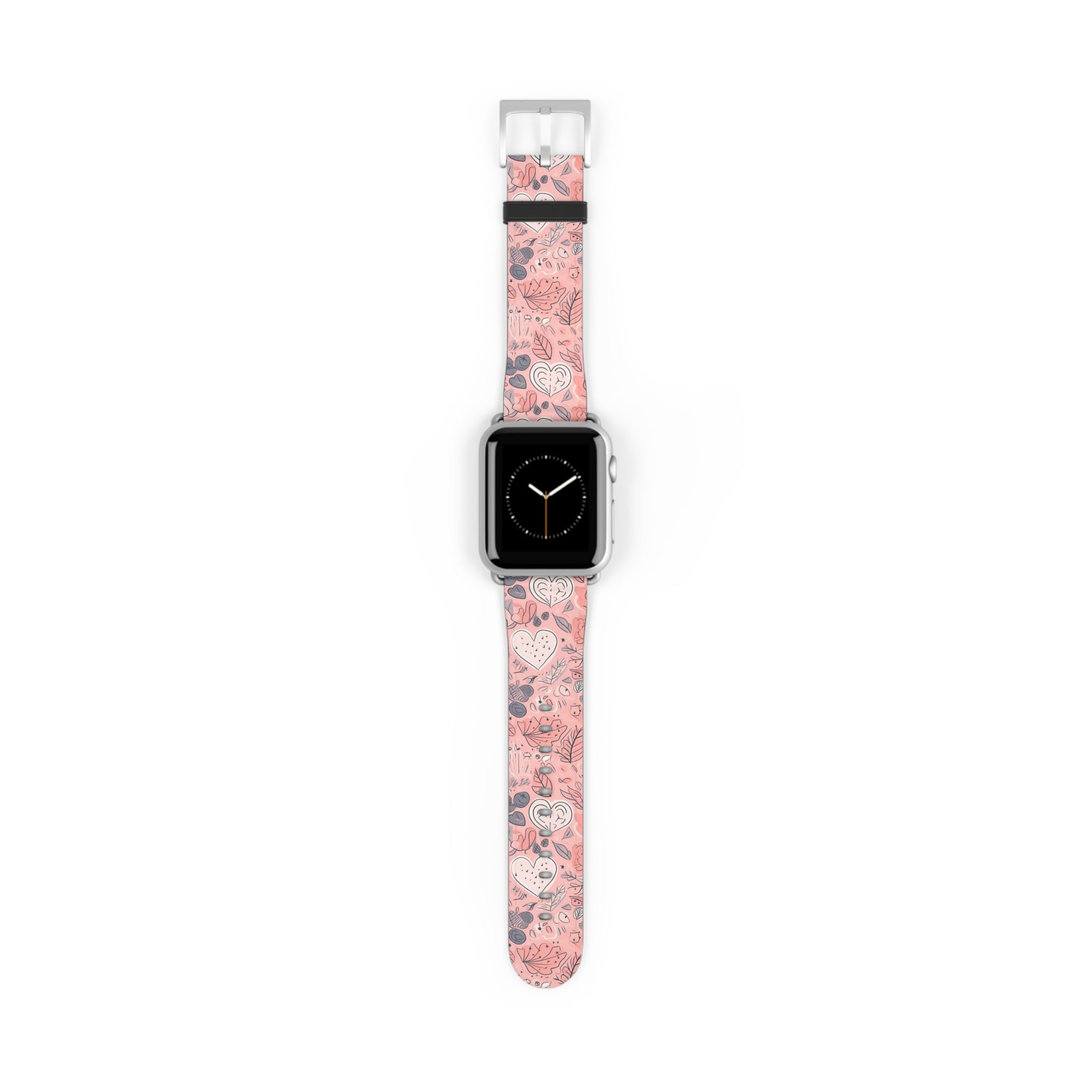 Springtime Blushing Hearts and Leaves - Whimsical Romance - Apple Watch Strap - Pattern Symphony