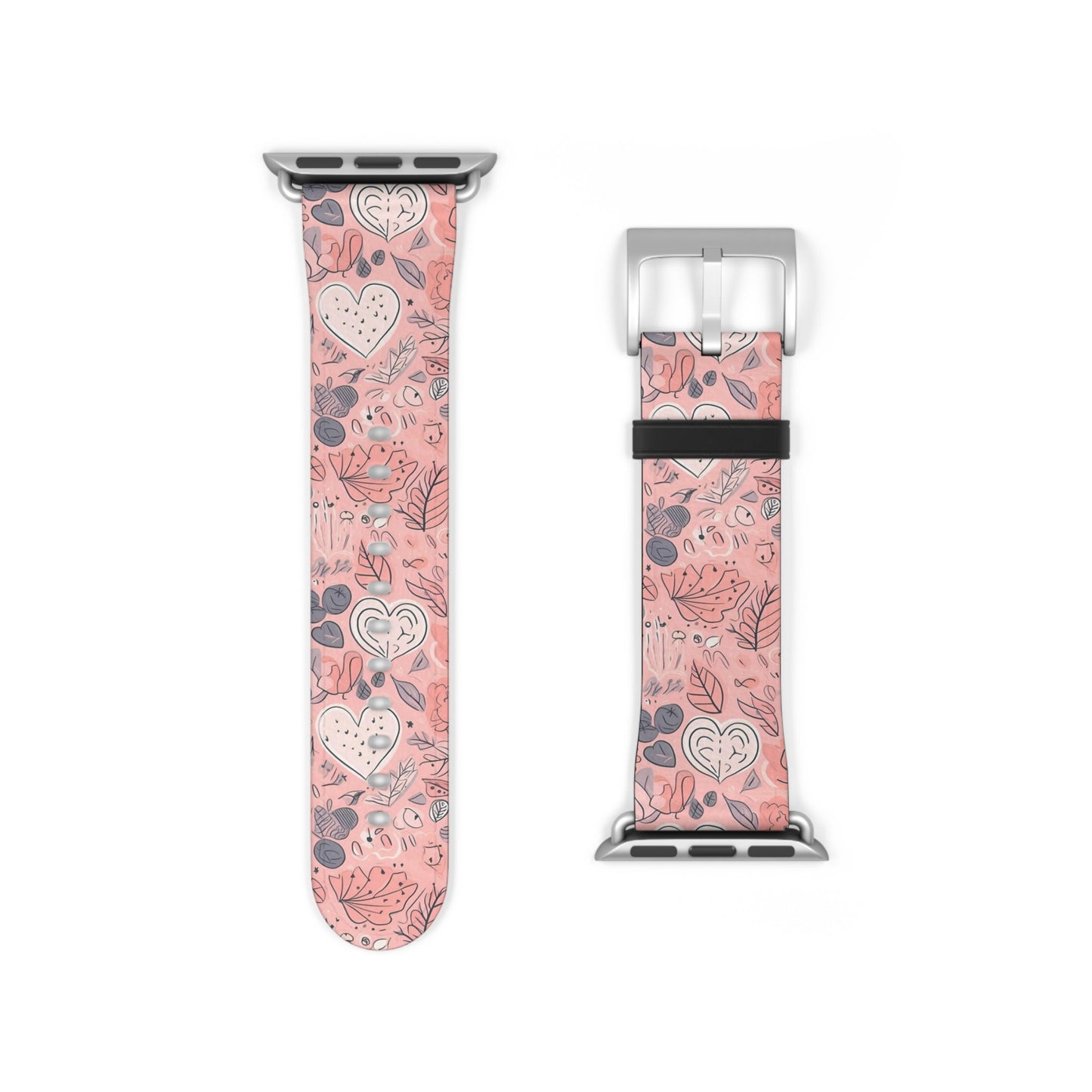 Springtime Blushing Hearts and Leaves - Whimsical Romance - Apple Watch Strap - Pattern Symphony