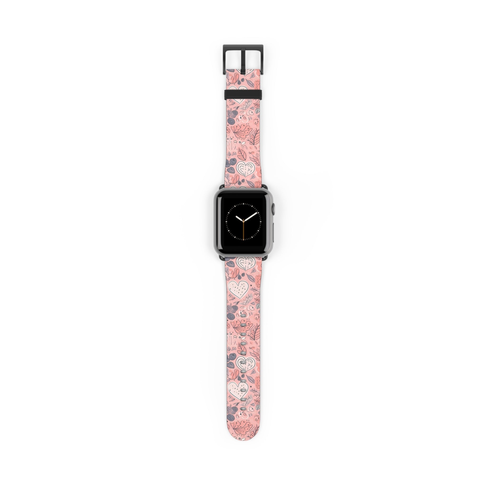 Springtime Blushing Hearts and Leaves - Whimsical Romance - Apple Watch Strap - Pattern Symphony