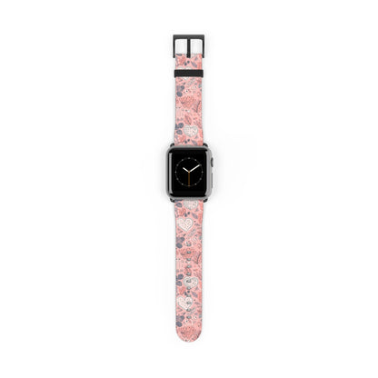 Springtime Blushing Hearts and Leaves - Whimsical Romance - Apple Watch Strap - Pattern Symphony