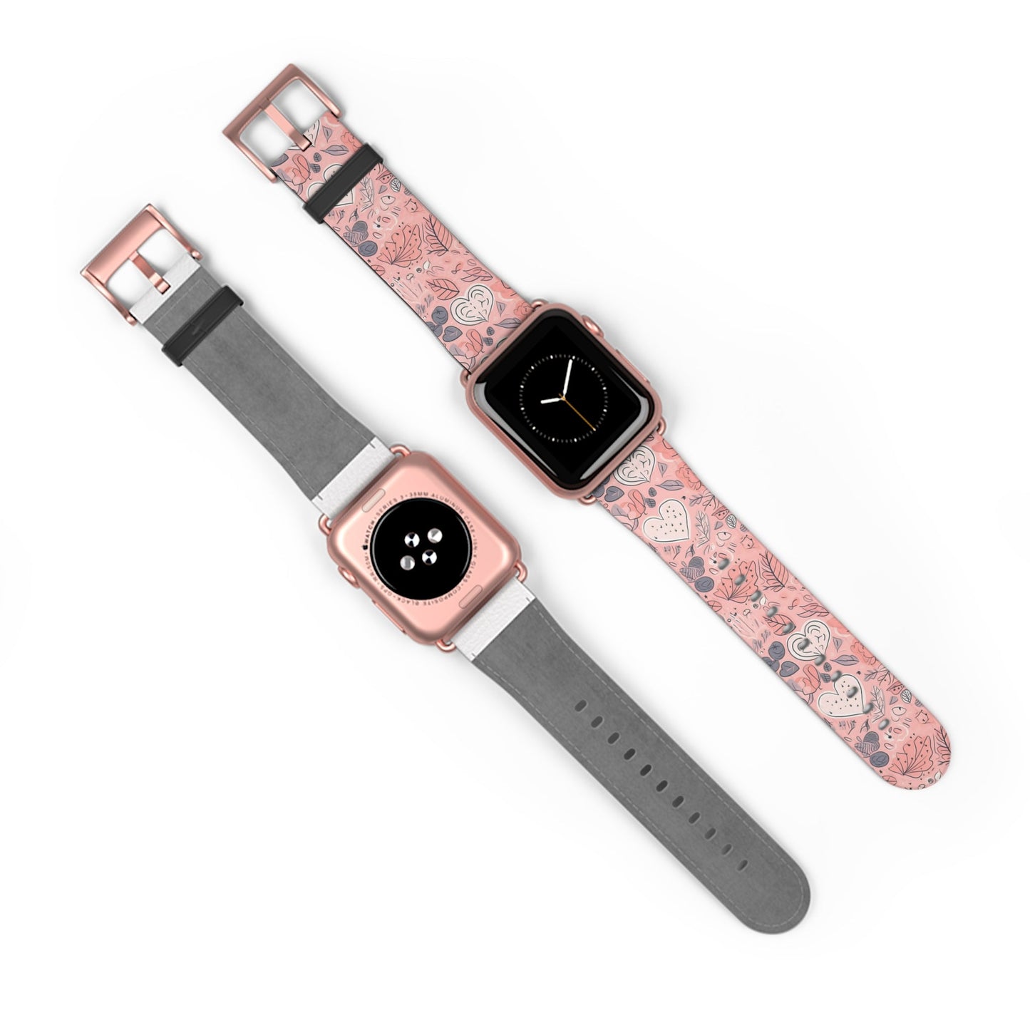 Springtime Blushing Hearts and Leaves - Whimsical Romance - Apple Watch Strap - Pattern Symphony