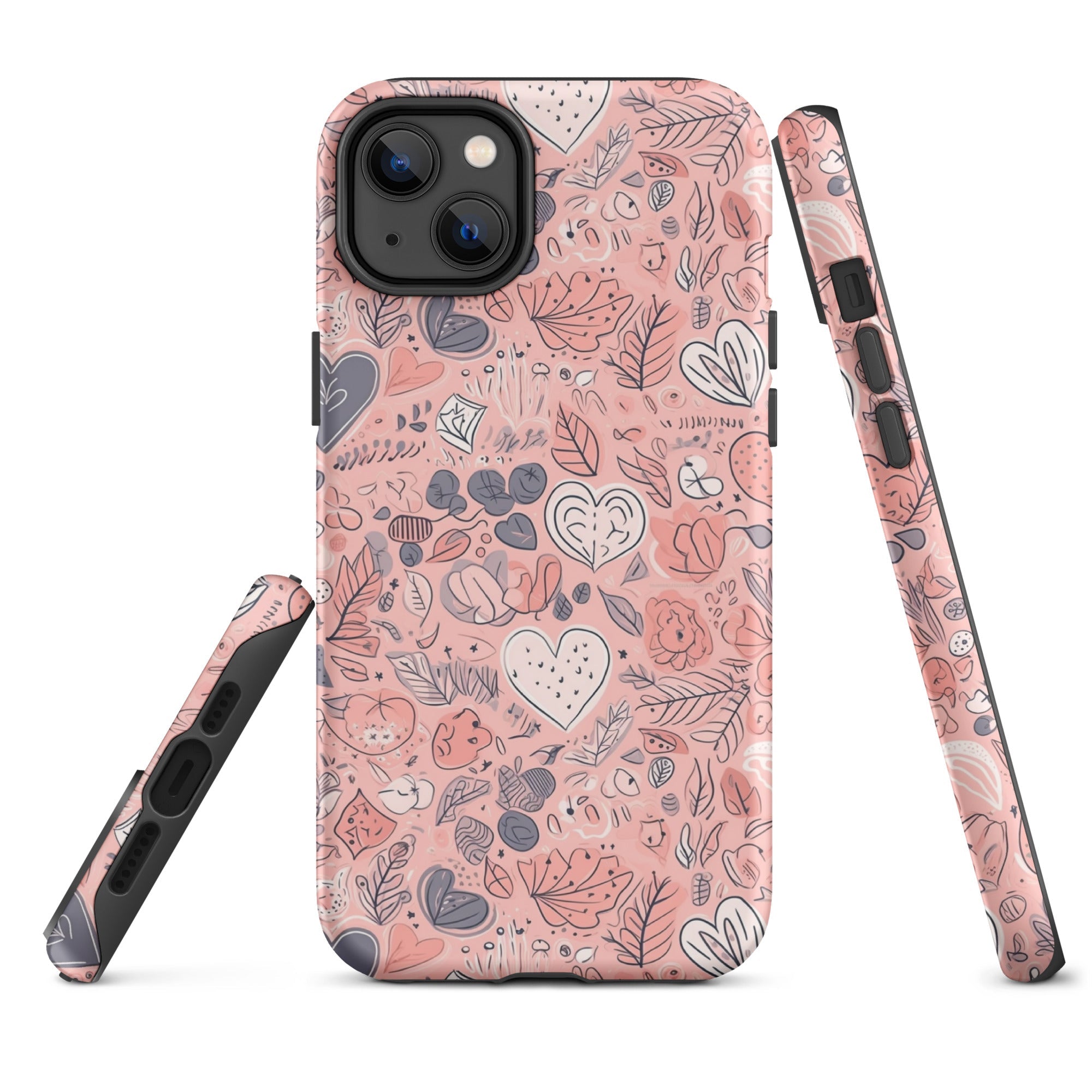 Springtime Blushing Hearts and Leaves - Whimsical Romance - iPhone Case - Pattern Symphony