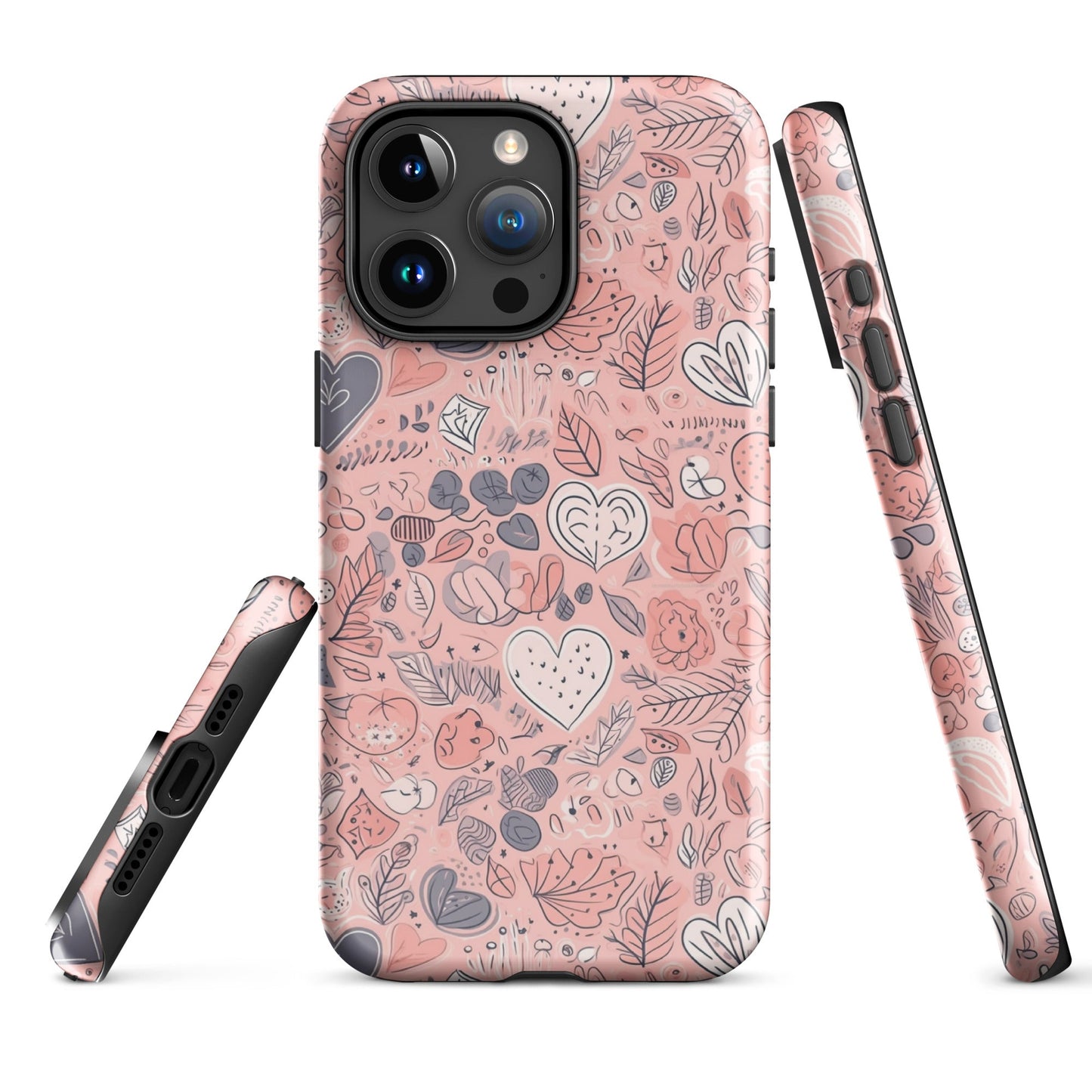 Springtime Blushing Hearts and Leaves - Whimsical Romance - iPhone Case - Pattern Symphony