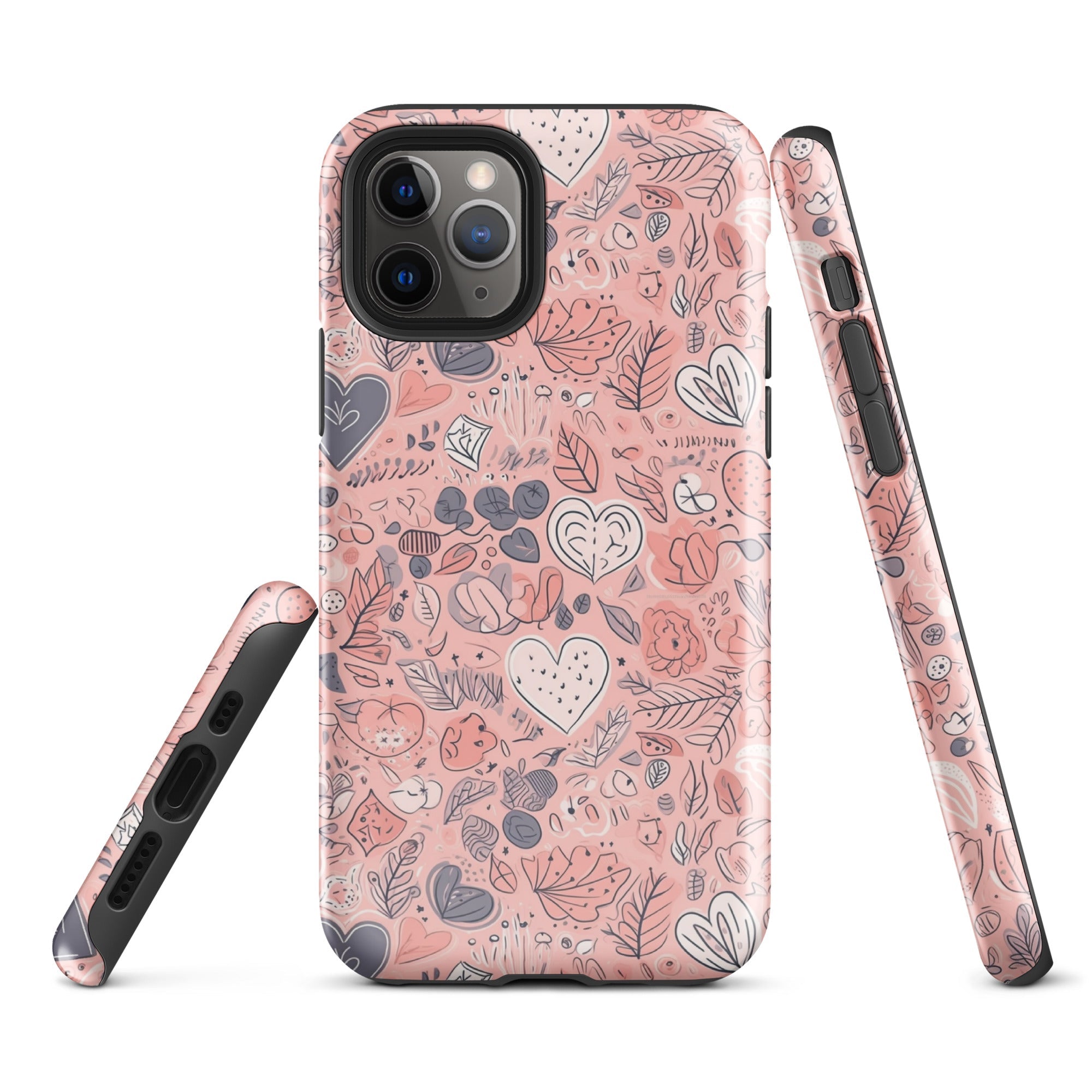 Springtime Blushing Hearts and Leaves - Whimsical Romance - iPhone Case - Pattern Symphony