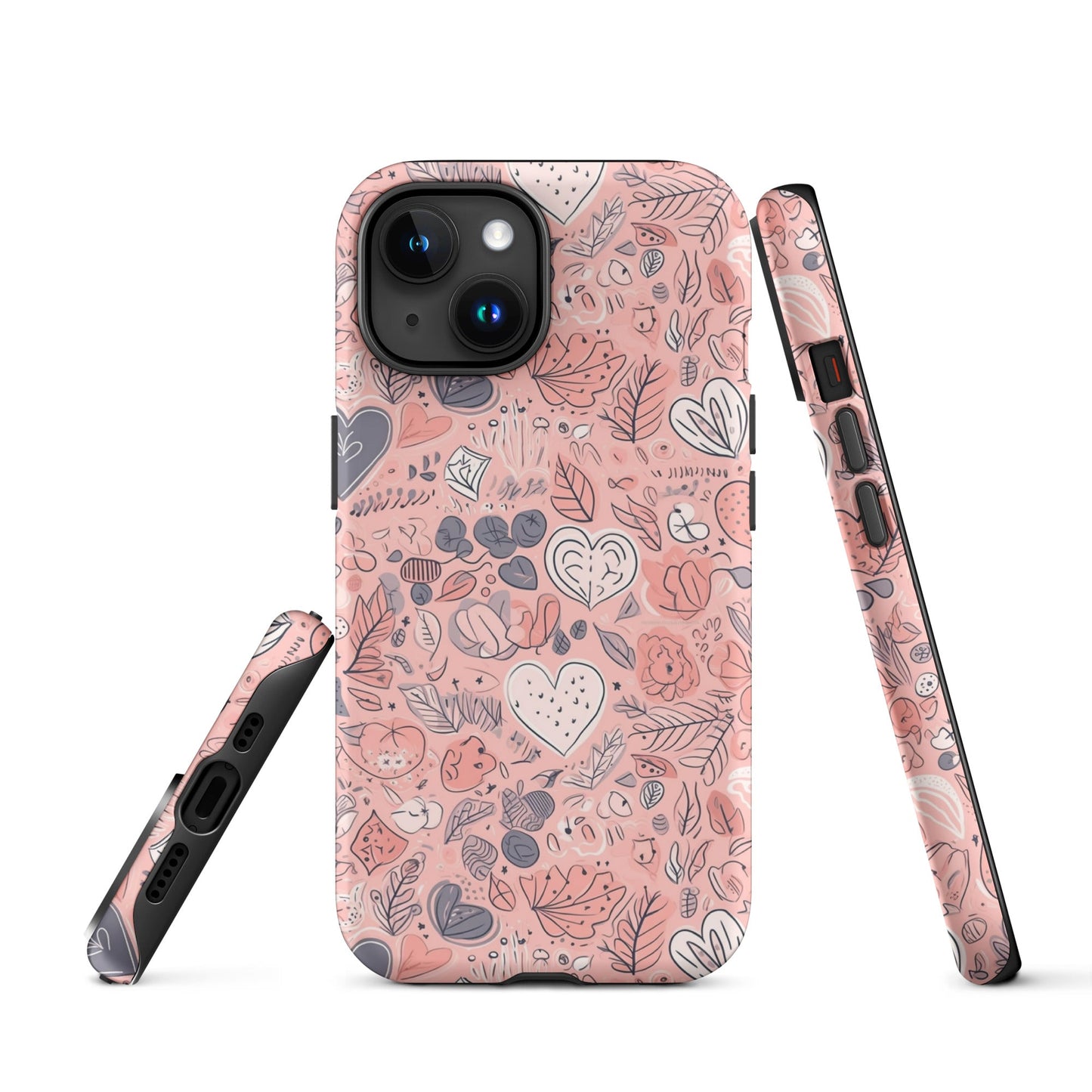 Springtime Blushing Hearts and Leaves - Whimsical Romance - iPhone Case - Pattern Symphony