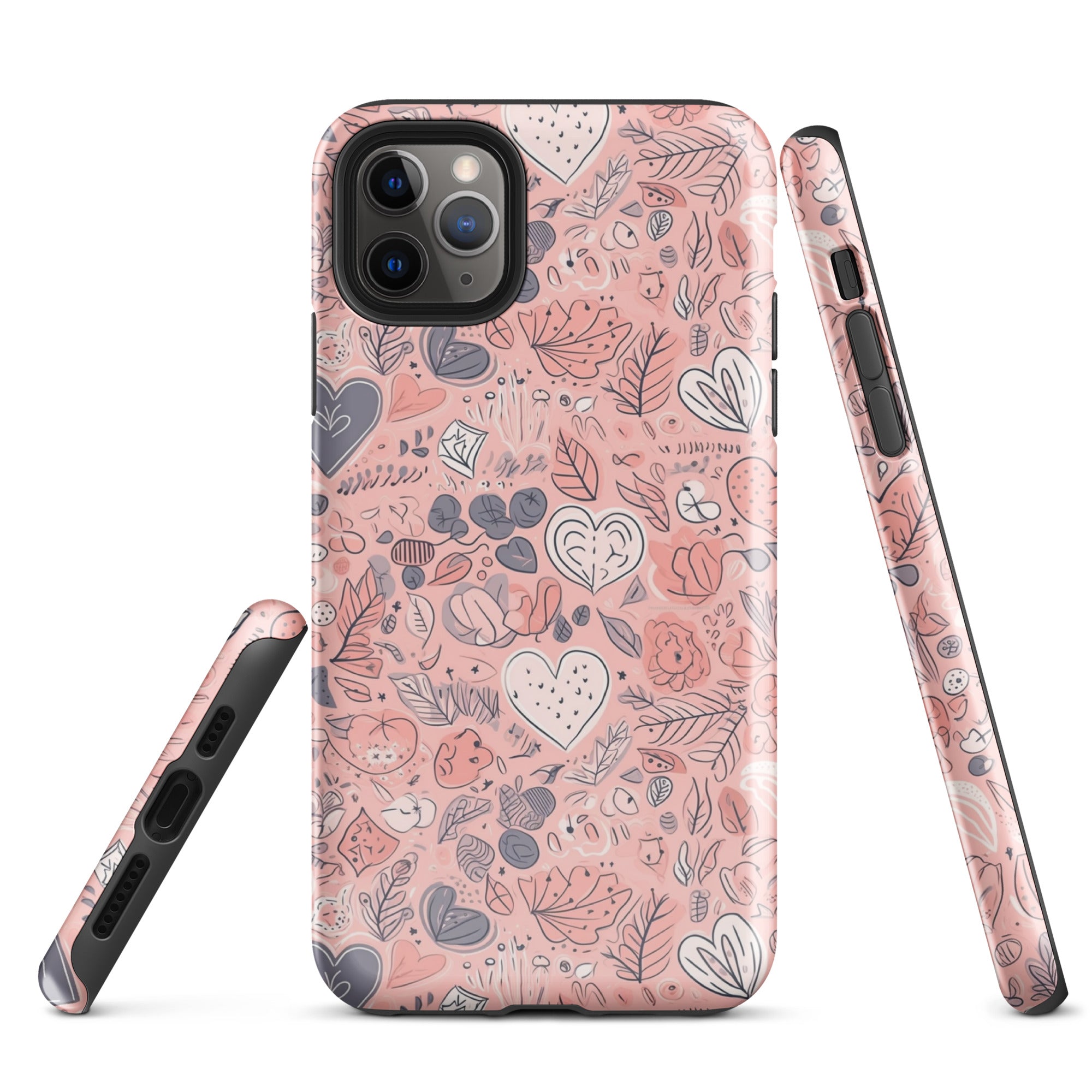 Springtime Blushing Hearts and Leaves - Whimsical Romance - iPhone Case - Pattern Symphony