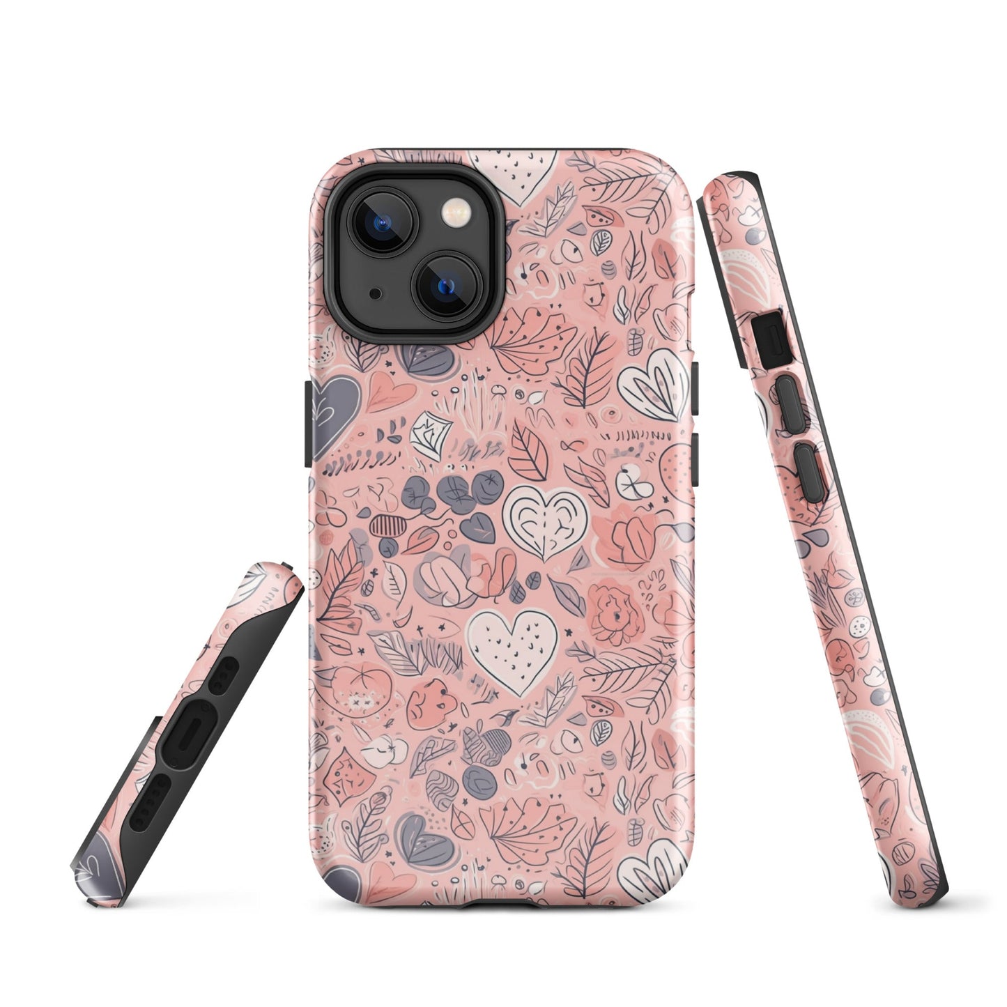 Springtime Blushing Hearts and Leaves - Whimsical Romance - iPhone Case - Pattern Symphony