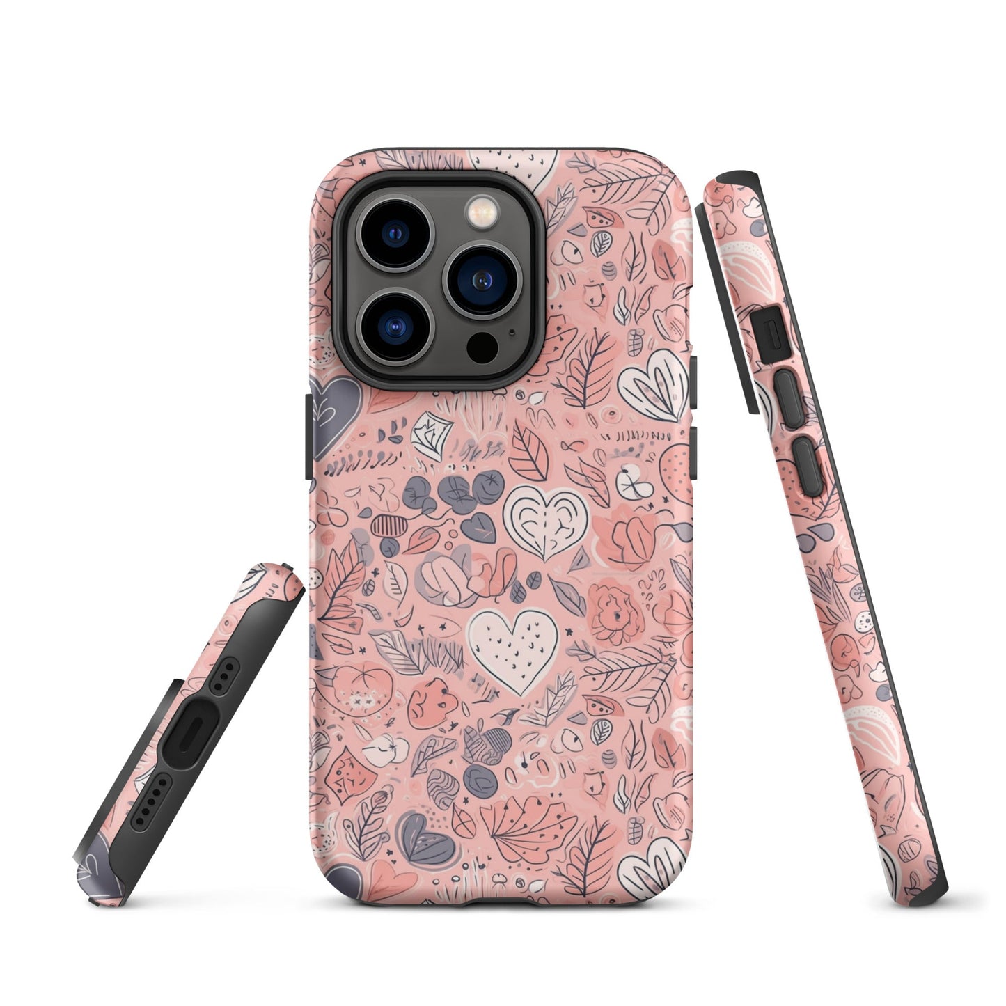 Springtime Blushing Hearts and Leaves - Whimsical Romance - iPhone Case - Pattern Symphony