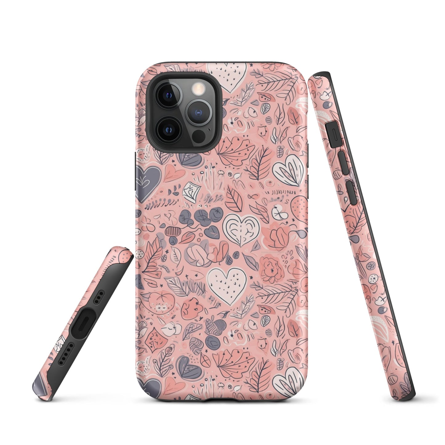 Springtime Blushing Hearts and Leaves - Whimsical Romance - iPhone Case - Pattern Symphony