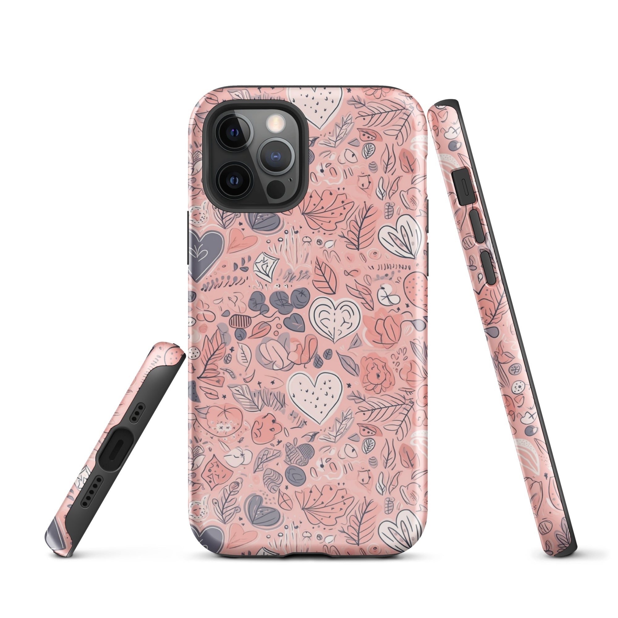 Springtime Blushing Hearts and Leaves - Whimsical Romance - iPhone Case - Pattern Symphony