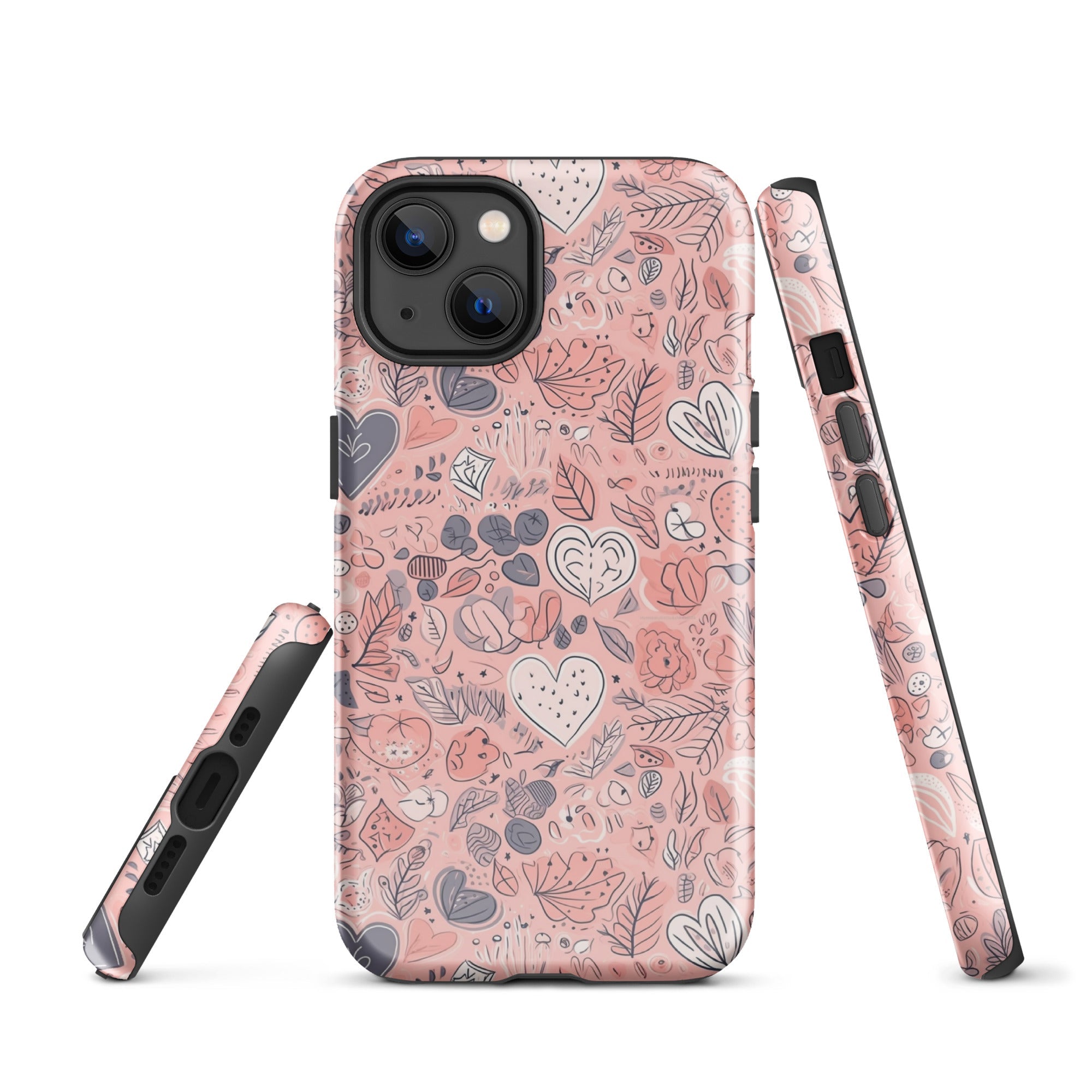 Springtime Blushing Hearts and Leaves - Whimsical Romance - iPhone Case - Pattern Symphony