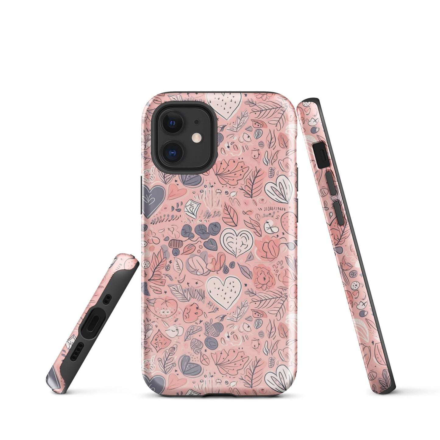 Springtime Blushing Hearts and Leaves - Whimsical Romance - iPhone Case - Pattern Symphony