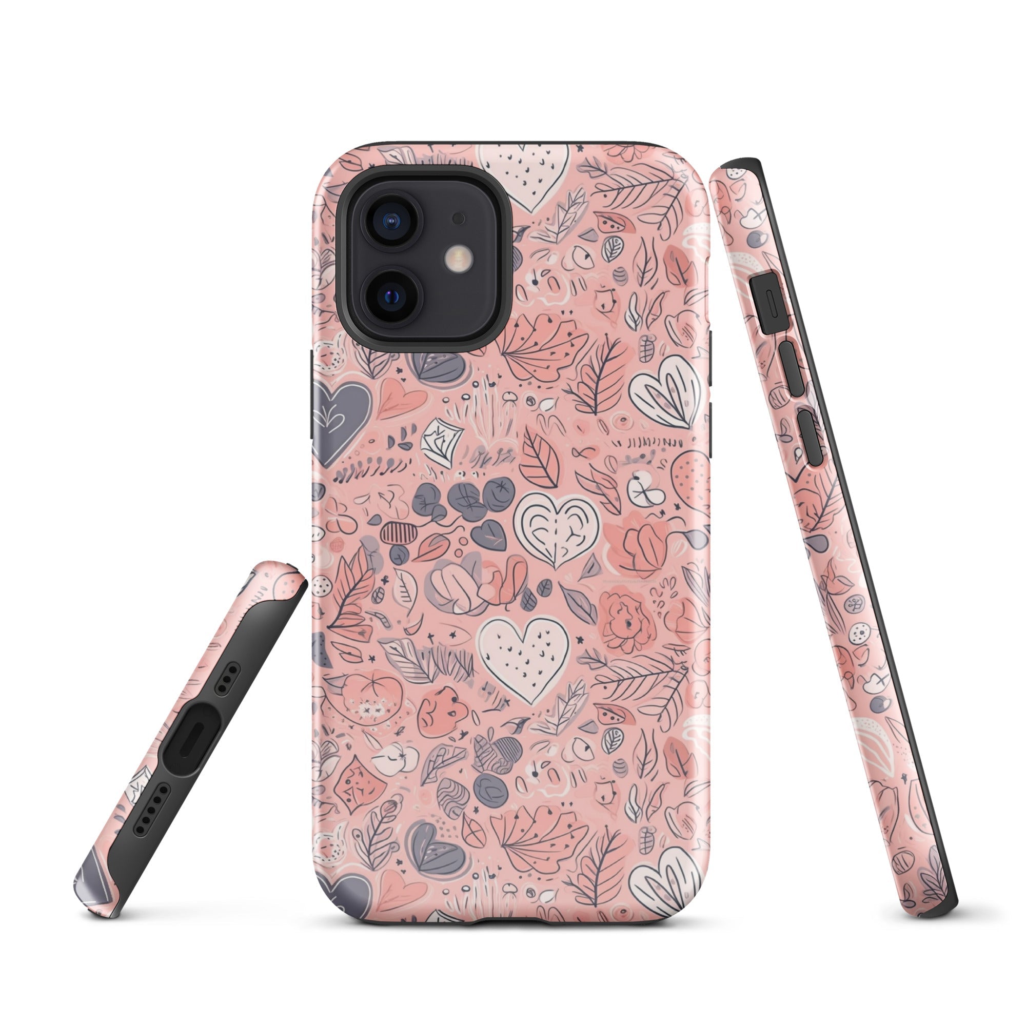 Springtime Blushing Hearts and Leaves - Whimsical Romance - iPhone Case - Pattern Symphony