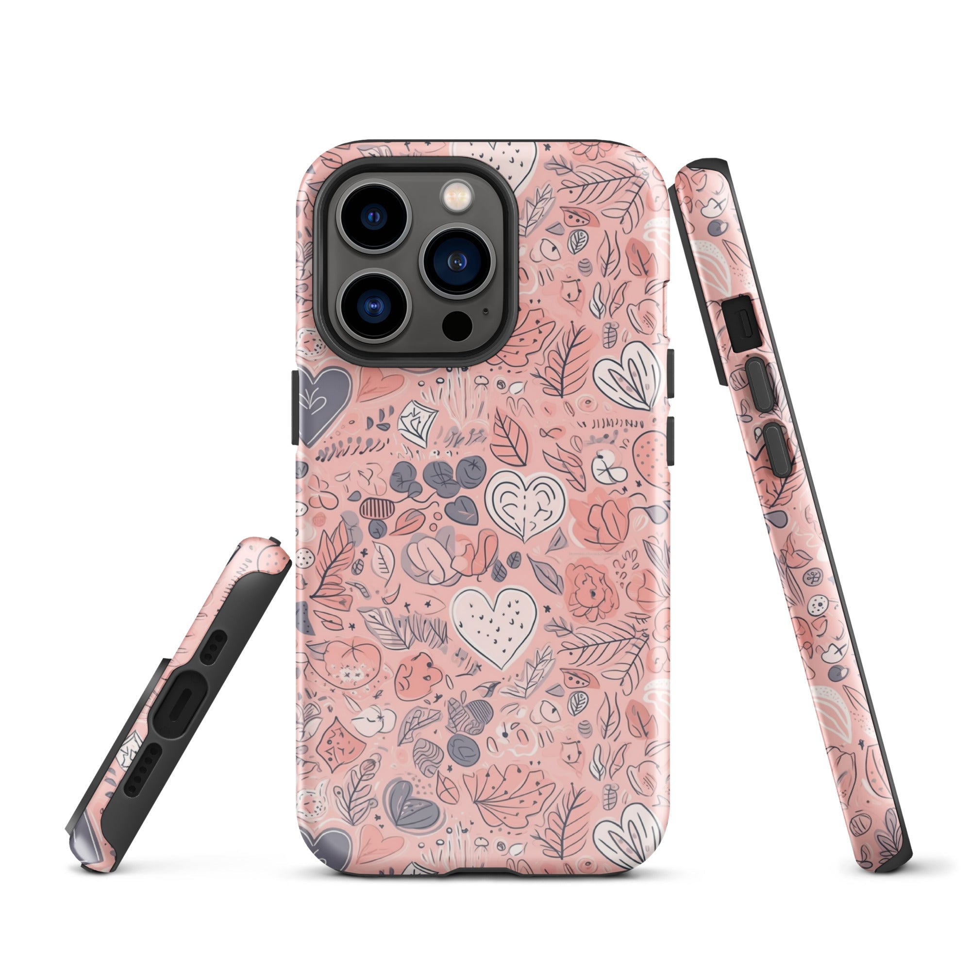 Springtime Blushing Hearts and Leaves - Whimsical Romance - iPhone Case - Pattern Symphony