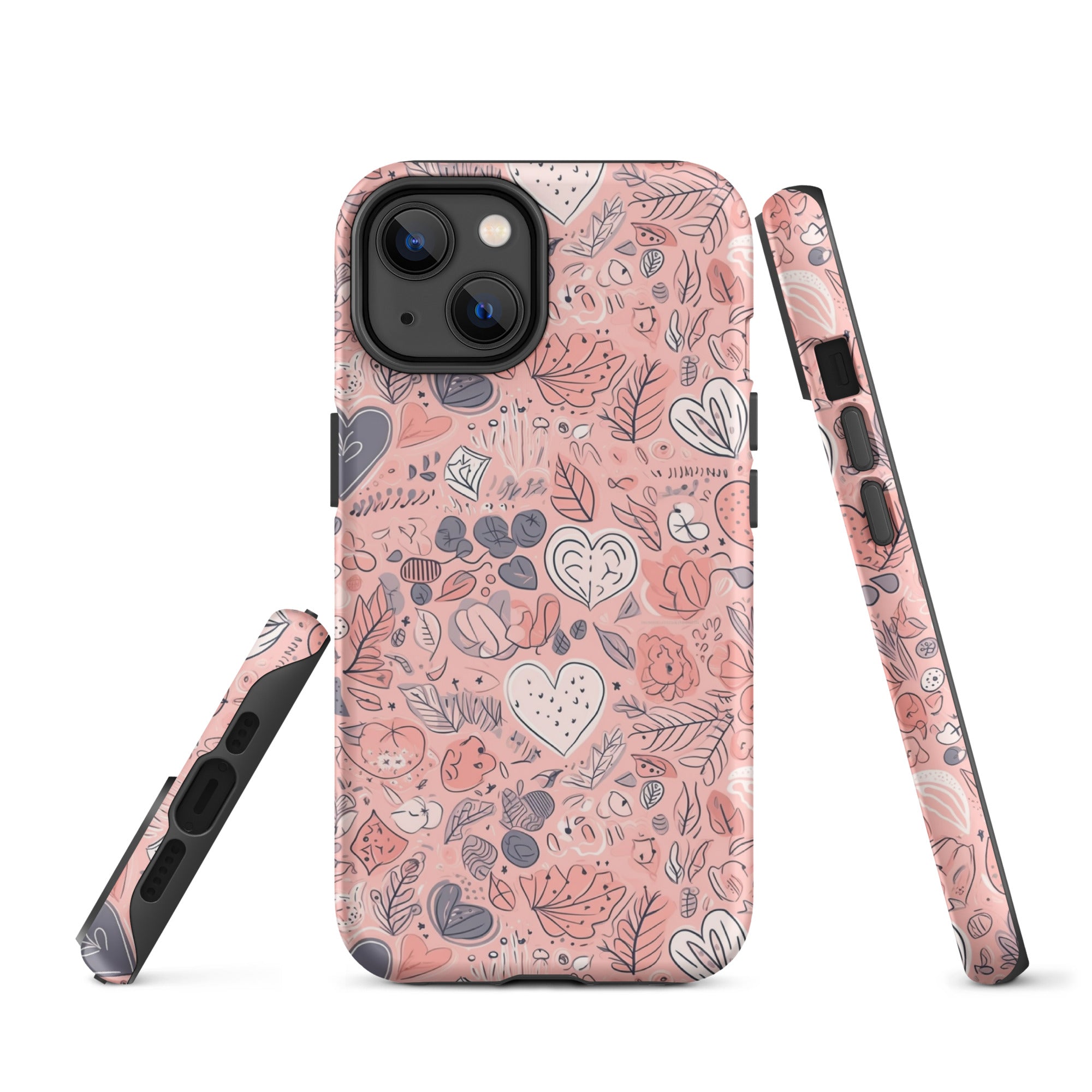 Springtime Blushing Hearts and Leaves - Whimsical Romance - iPhone Case - Pattern Symphony