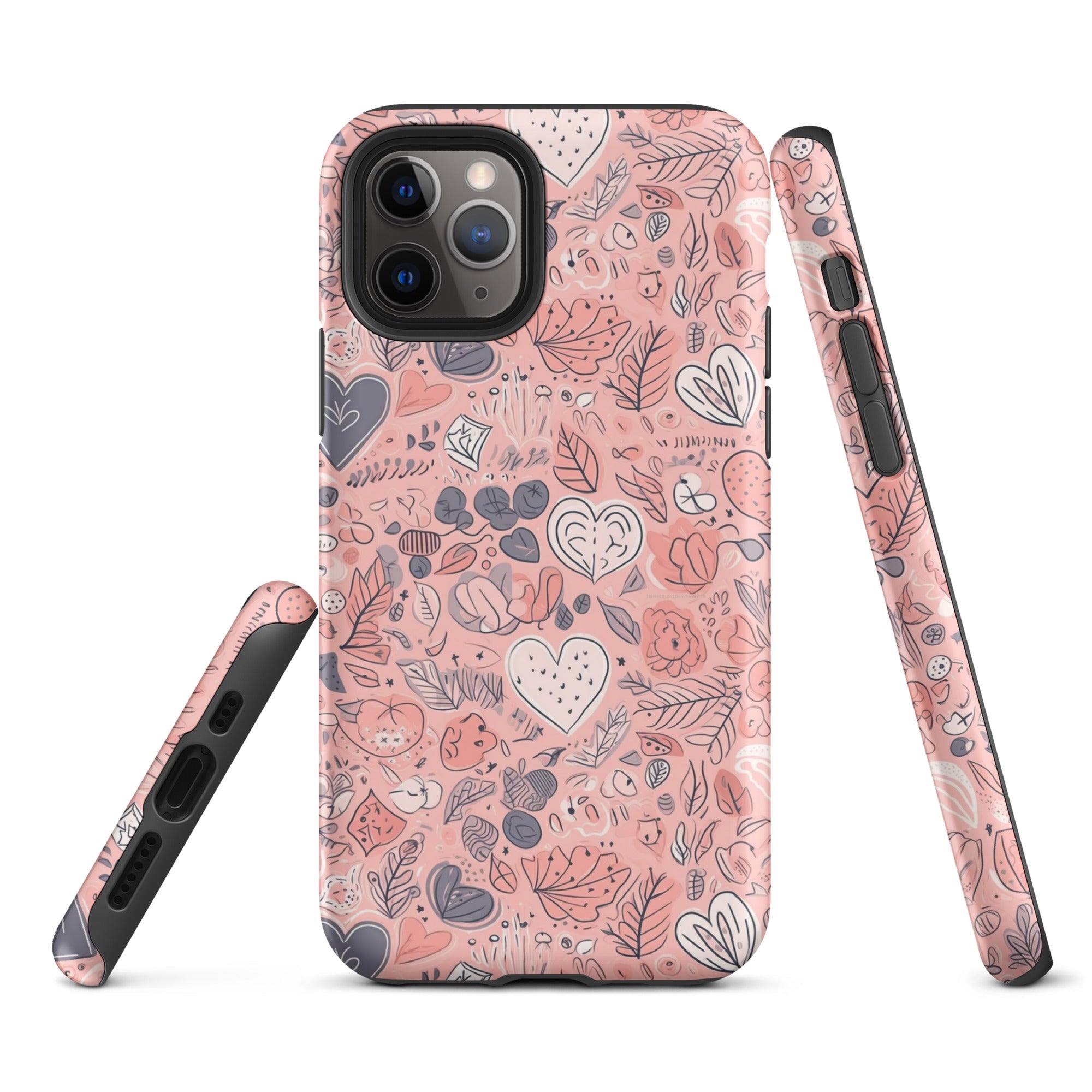 Springtime Blushing Hearts and Leaves - Whimsical Romance - iPhone Case - Pattern Symphony