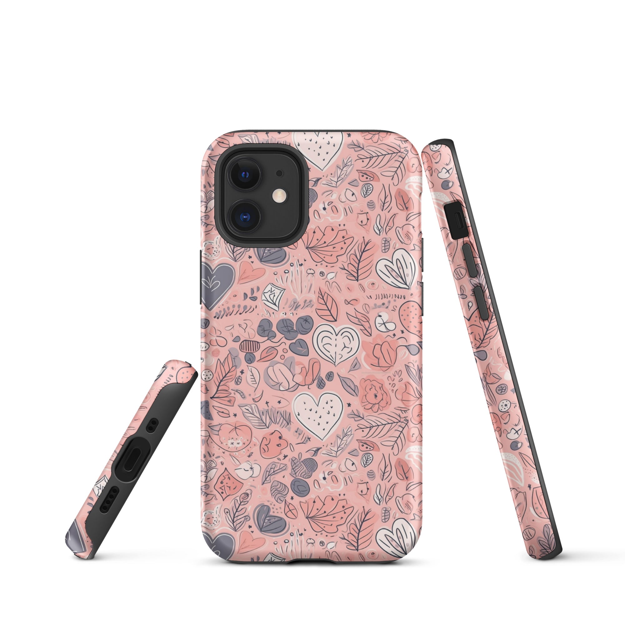 Springtime Blushing Hearts and Leaves - Whimsical Romance - iPhone Case - Pattern Symphony