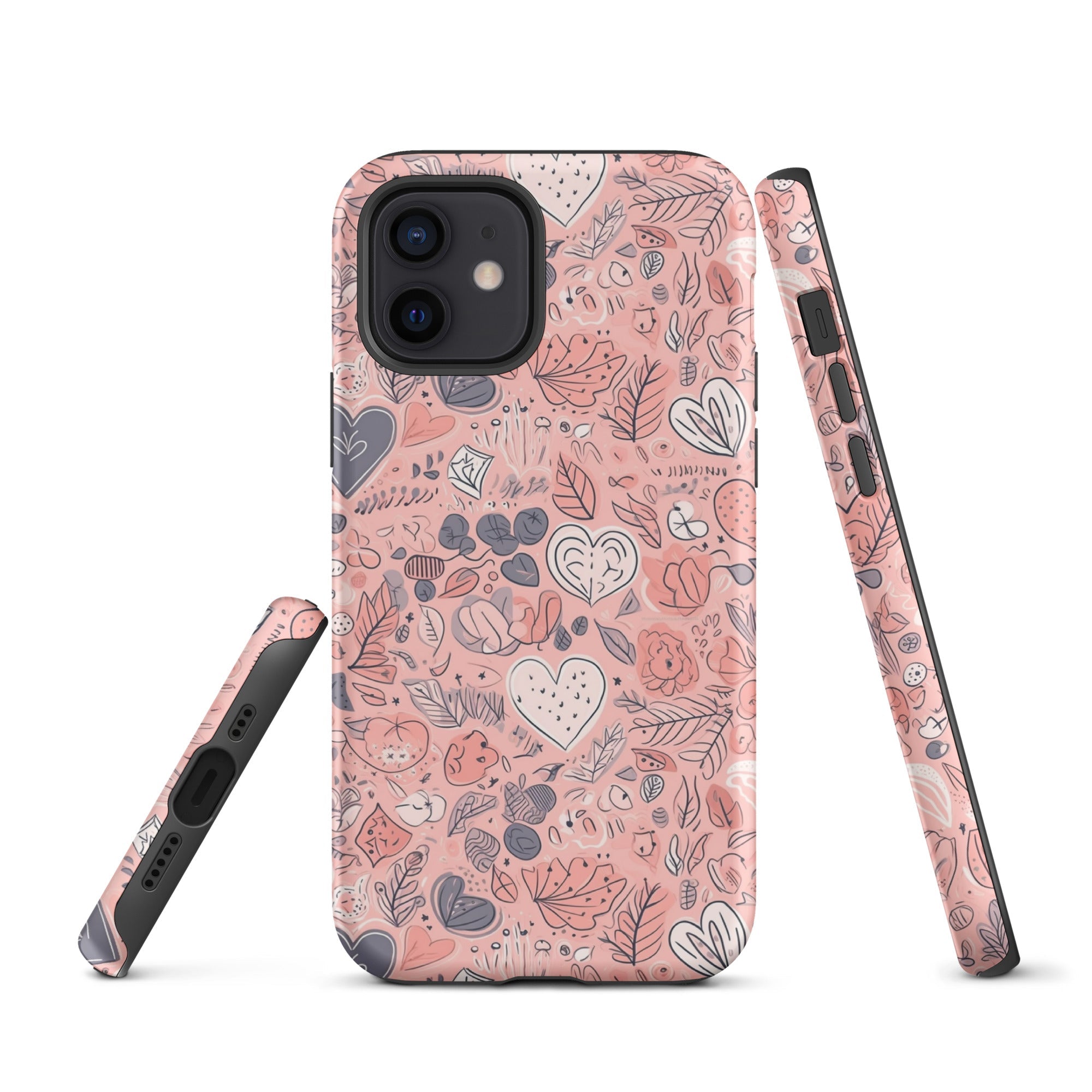 Springtime Blushing Hearts and Leaves - Whimsical Romance - iPhone Case - Pattern Symphony