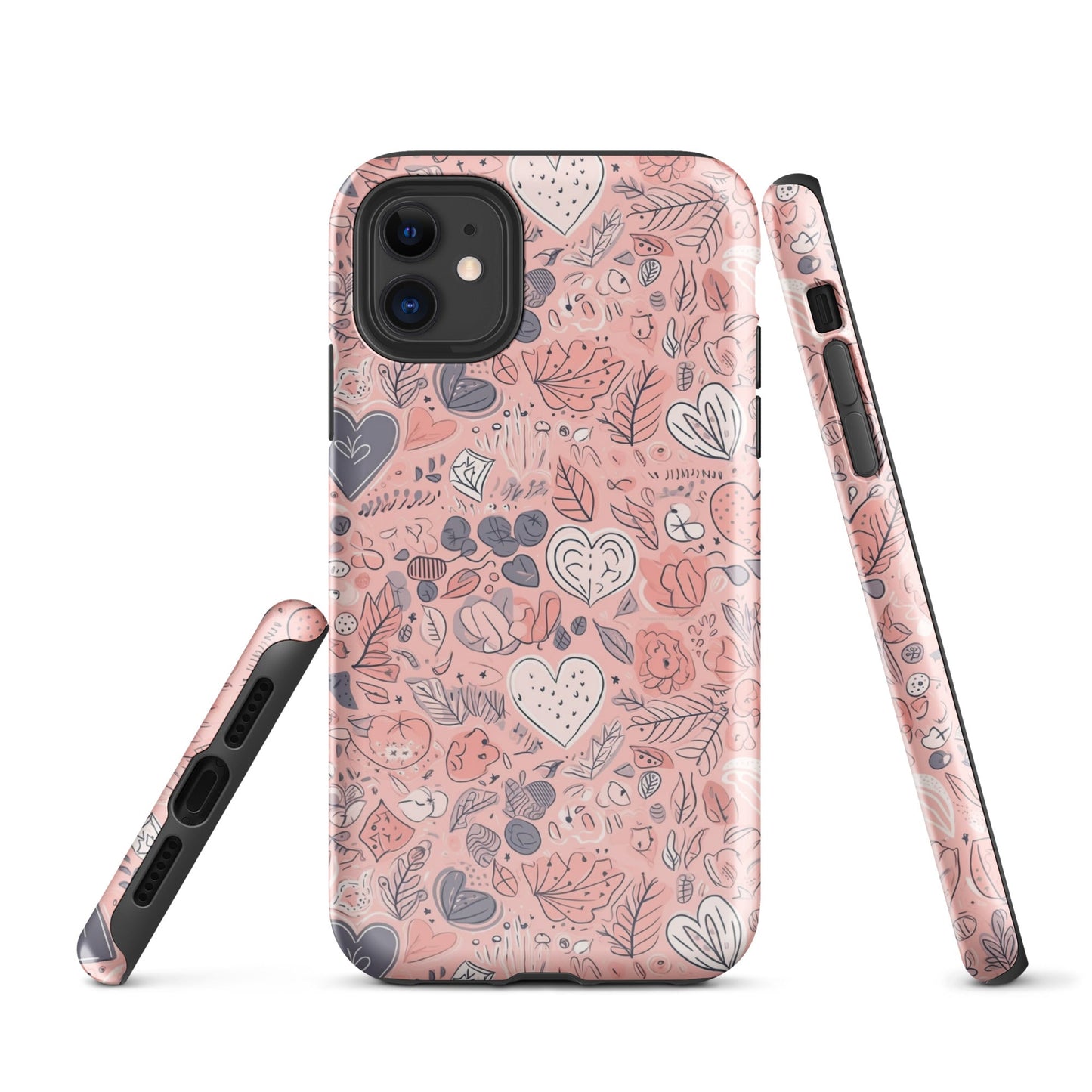 Springtime Blushing Hearts and Leaves - Whimsical Romance - iPhone Case - Pattern Symphony