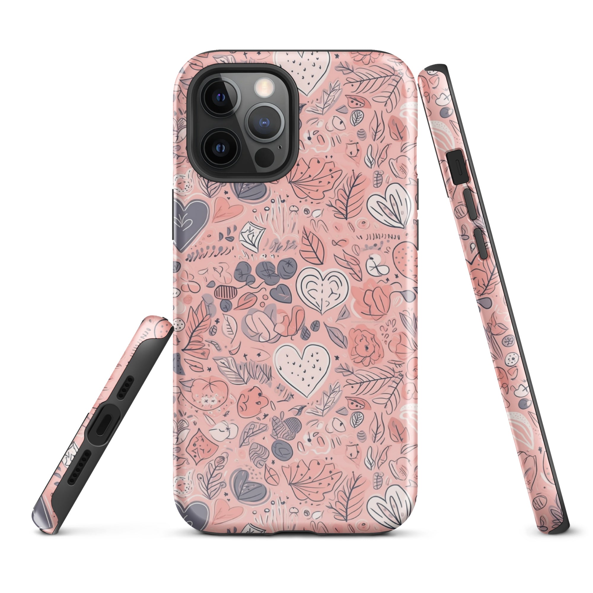 Springtime Blushing Hearts and Leaves - Whimsical Romance - iPhone Case - Pattern Symphony