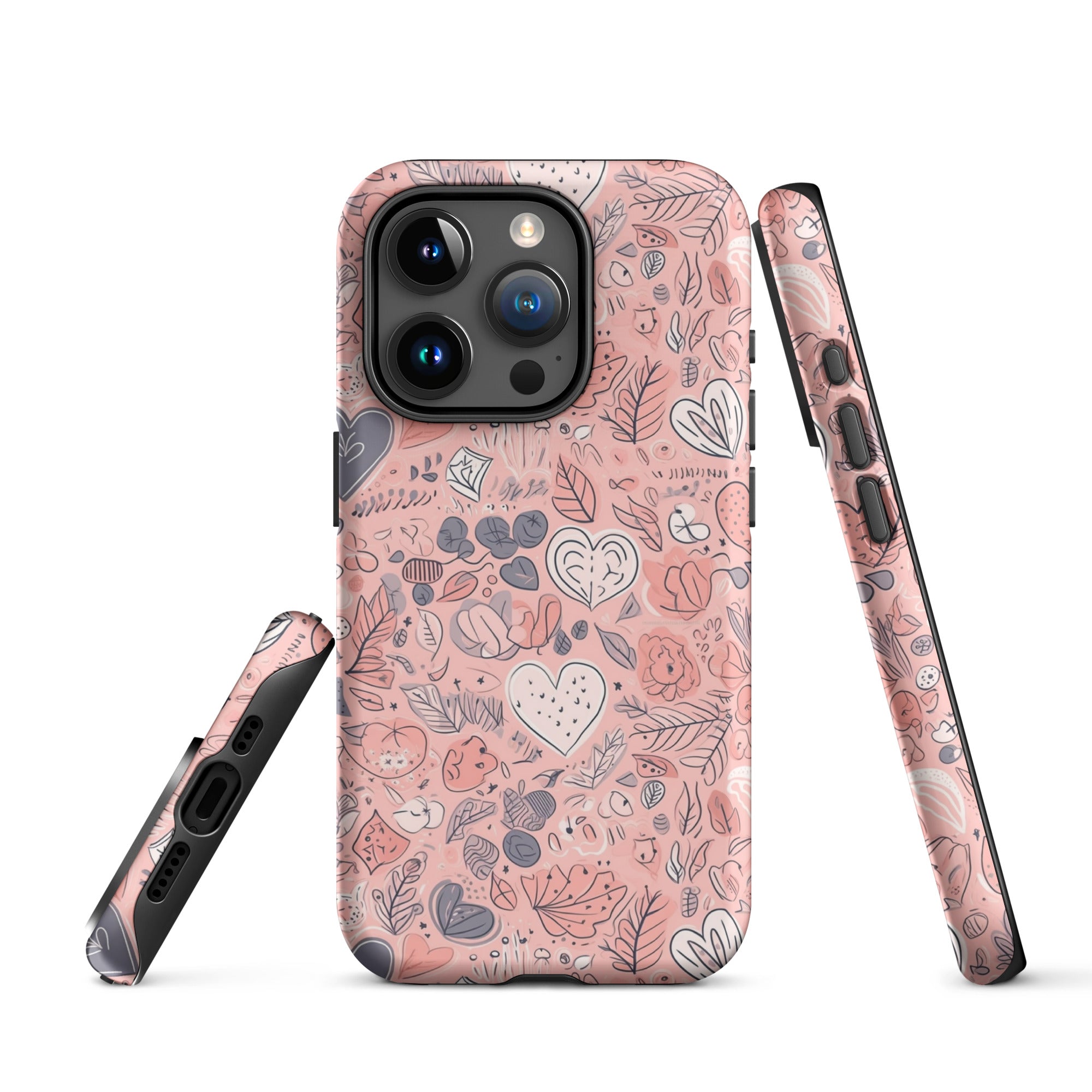 Springtime Blushing Hearts and Leaves - Whimsical Romance - iPhone Case - Pattern Symphony