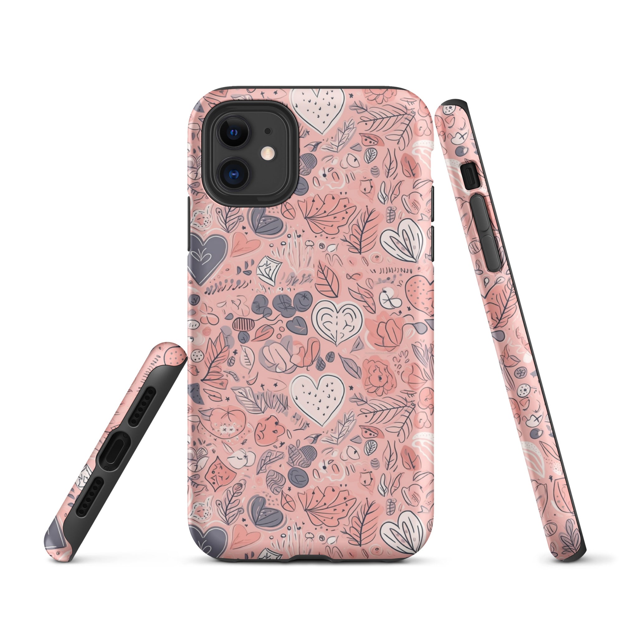 Springtime Blushing Hearts and Leaves - Whimsical Romance - iPhone Case - Pattern Symphony