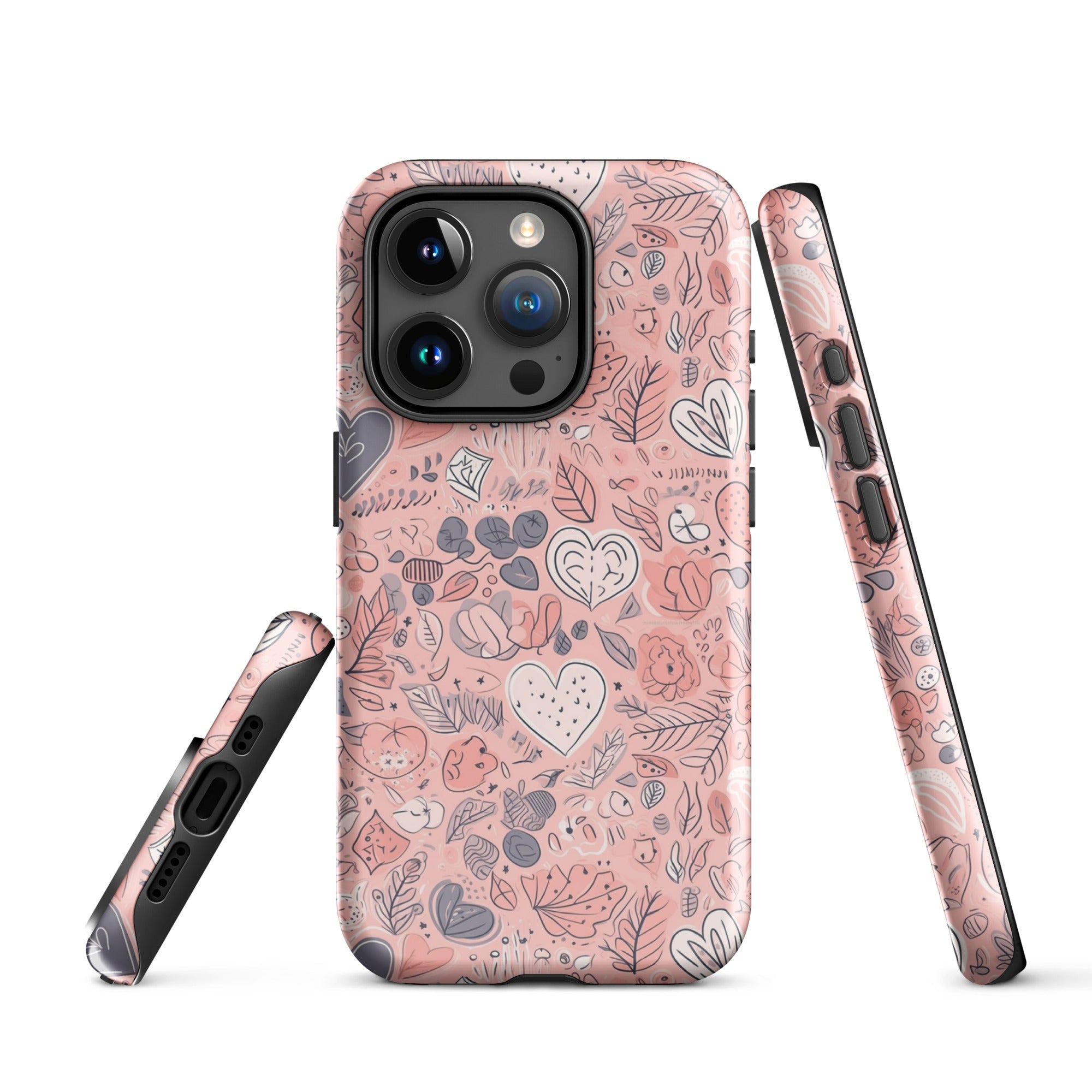 Springtime Blushing Hearts and Leaves - Whimsical Romance - iPhone Case - Pattern Symphony