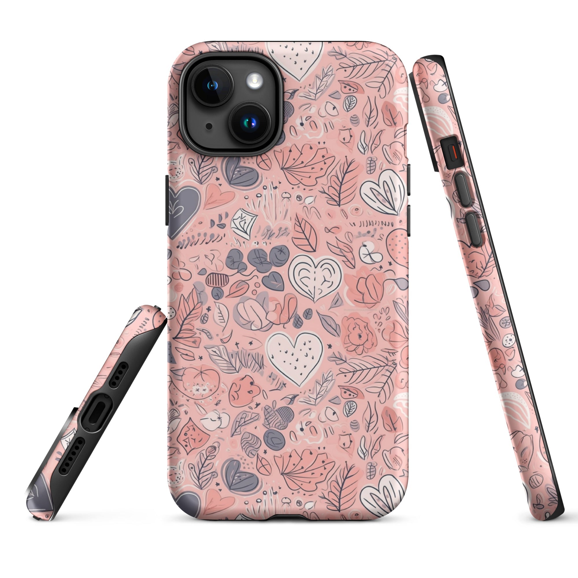 Springtime Blushing Hearts and Leaves - Whimsical Romance - iPhone Case - Pattern Symphony