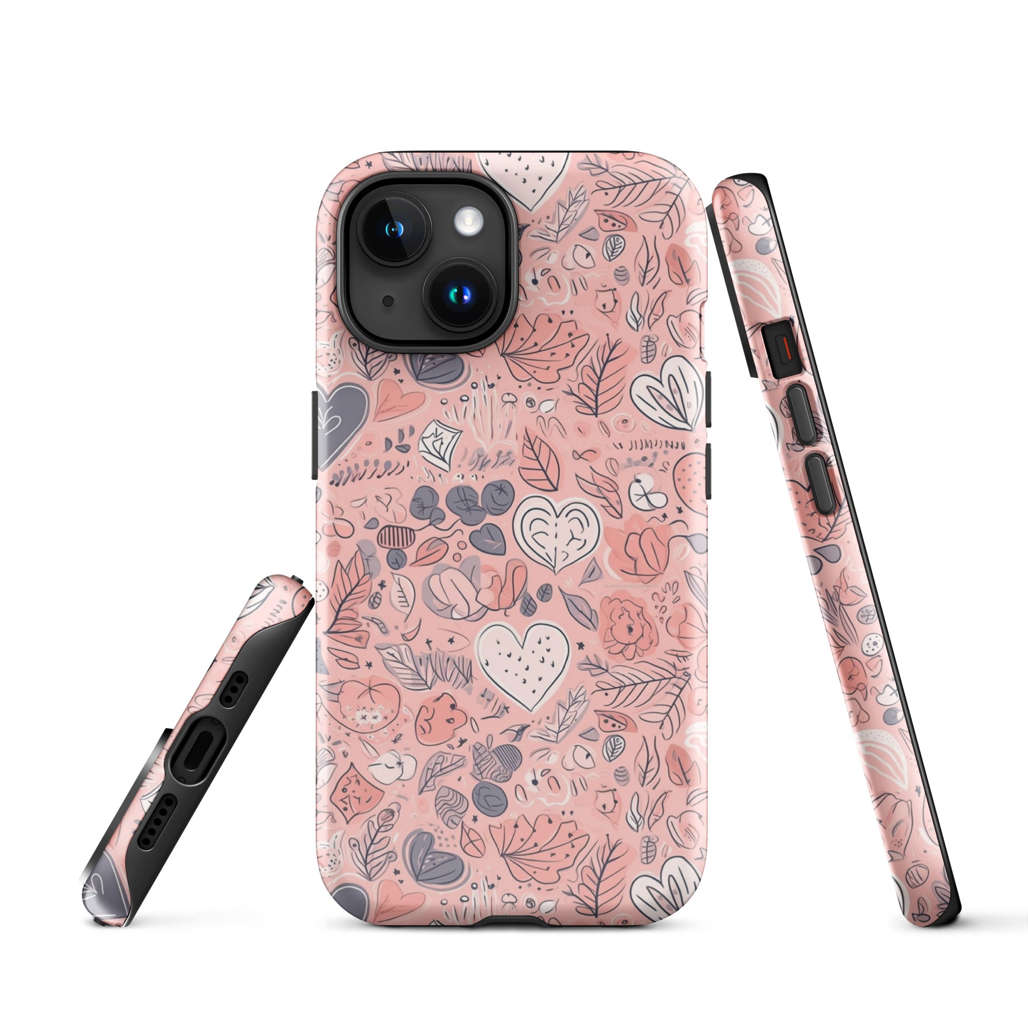 Springtime Blushing Hearts and Leaves - Whimsical Romance - iPhone Case - Pattern Symphony