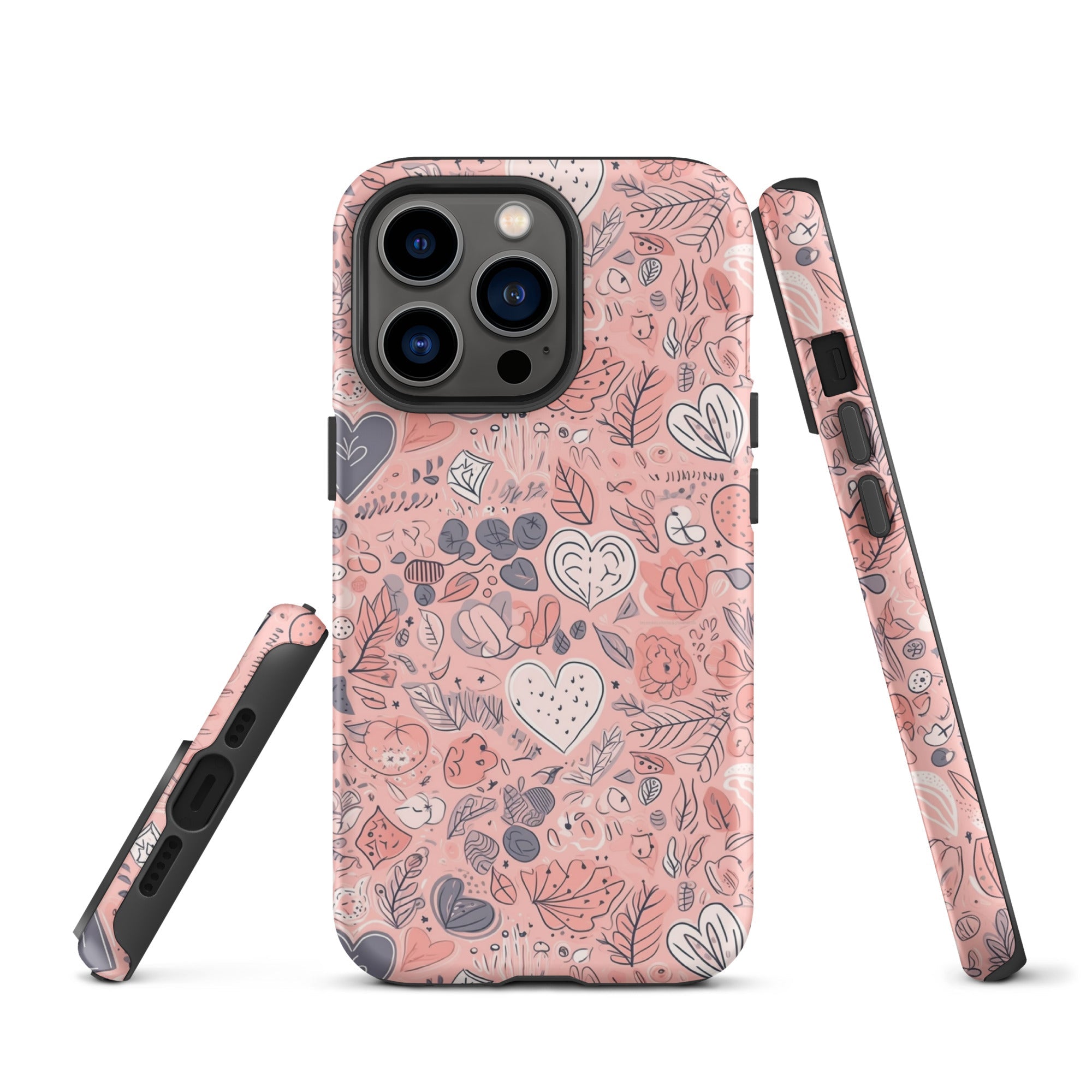 Springtime Blushing Hearts and Leaves - Whimsical Romance - iPhone Case - Pattern Symphony