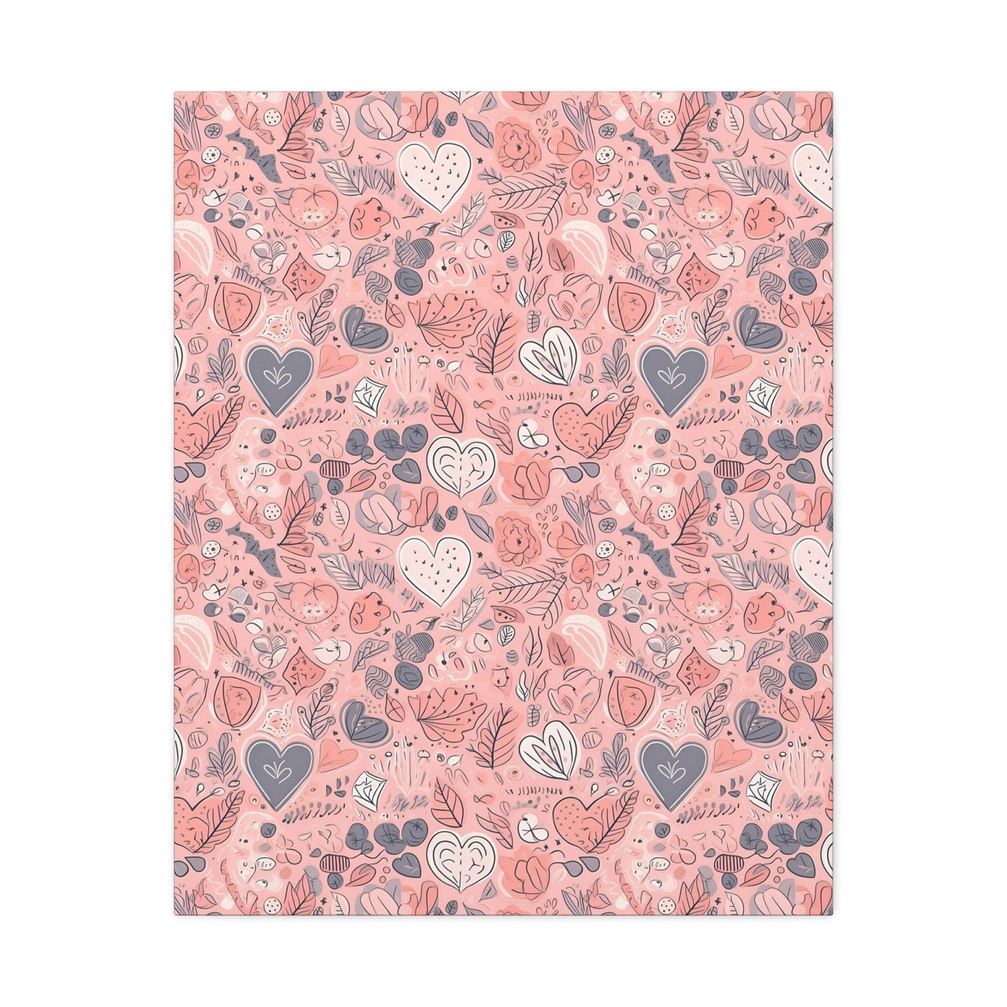 Springtime Blushing Hearts and Leaves - Whimsical Romance Wall Art Canvas - Pattern Symphony