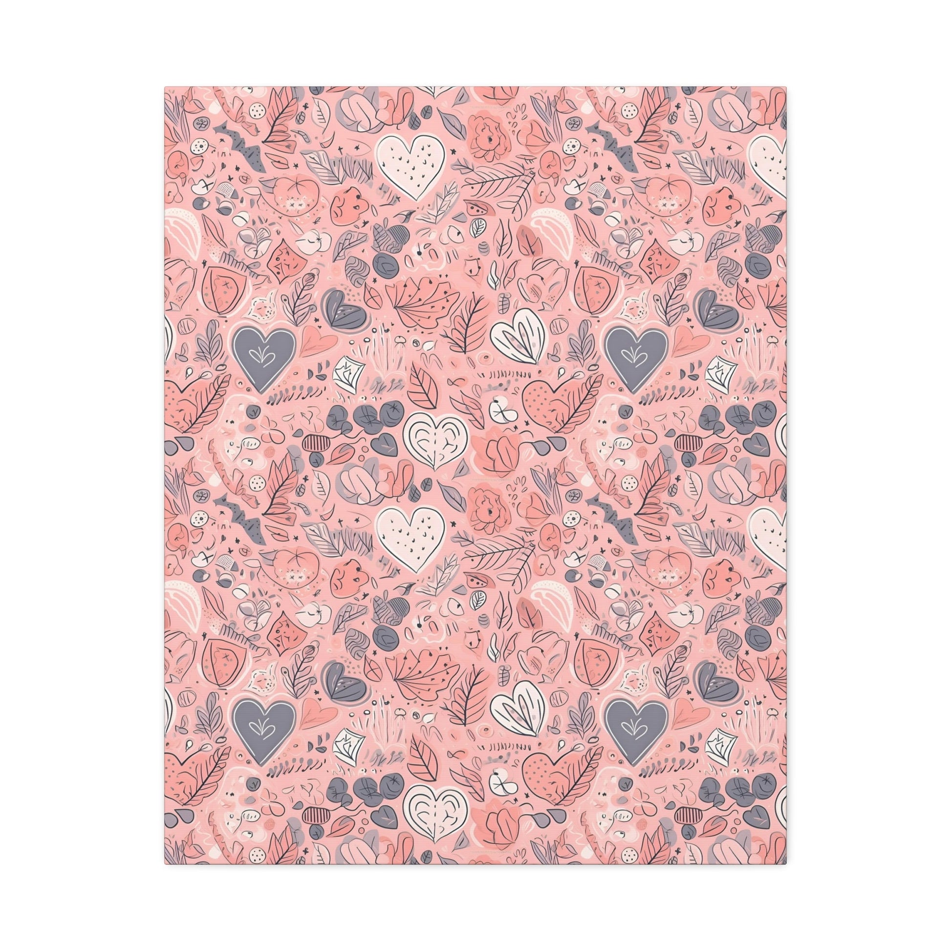 Springtime Blushing Hearts and Leaves - Whimsical Romance Wall Art Canvas - Pattern Symphony