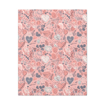 Springtime Blushing Hearts and Leaves - Whimsical Romance Wall Art Canvas - Pattern Symphony