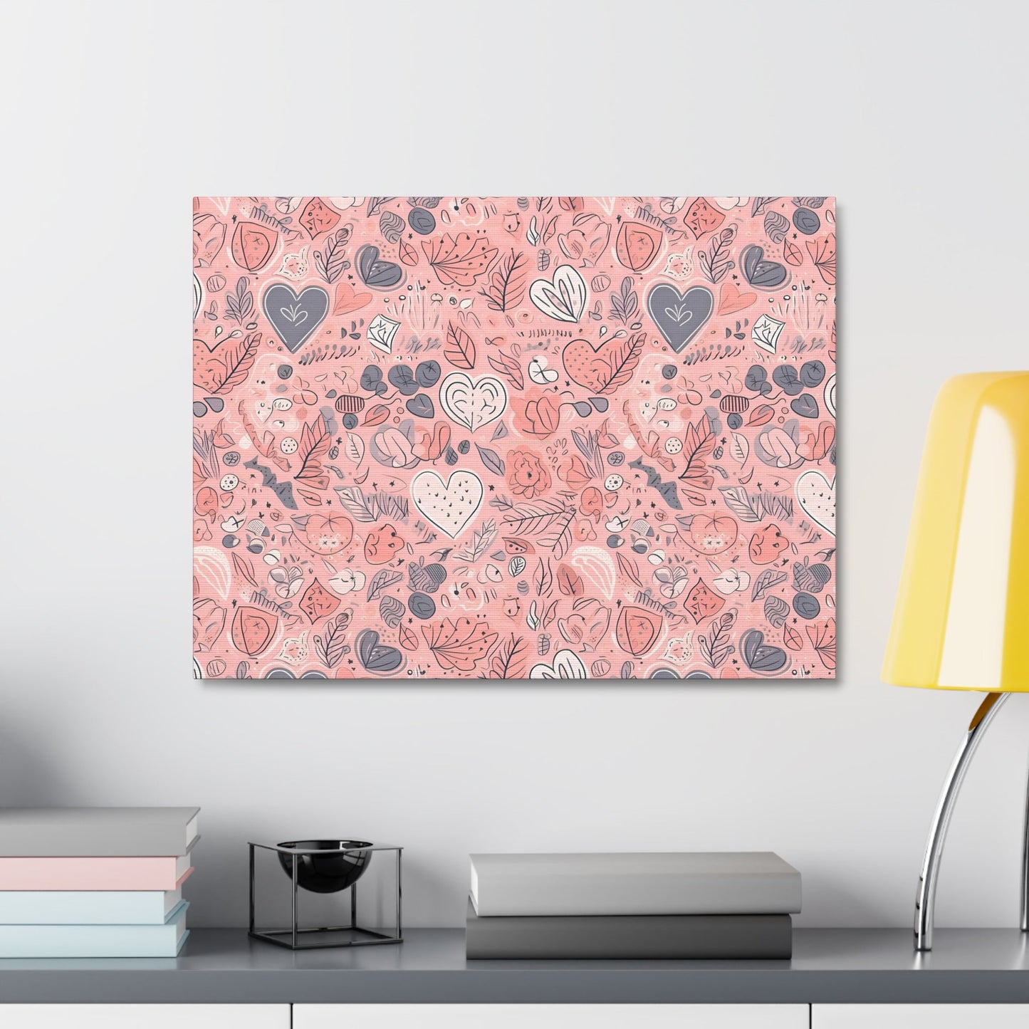 Springtime Blushing Hearts and Leaves - Whimsical Romance Wall Art Canvas - Pattern Symphony