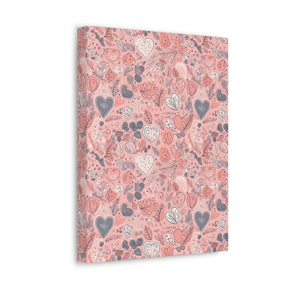 Springtime Blushing Hearts and Leaves - Whimsical Romance Wall Art Canvas - Pattern Symphony