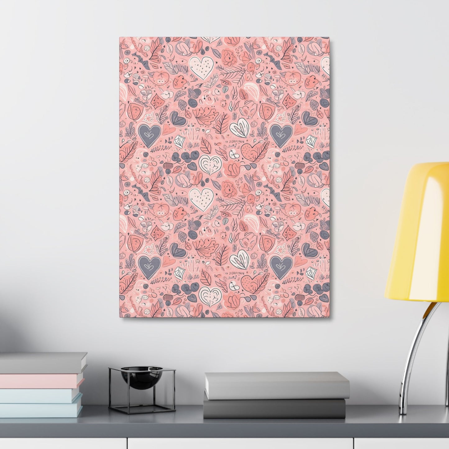 Springtime Blushing Hearts and Leaves - Whimsical Romance Wall Art Canvas - Pattern Symphony