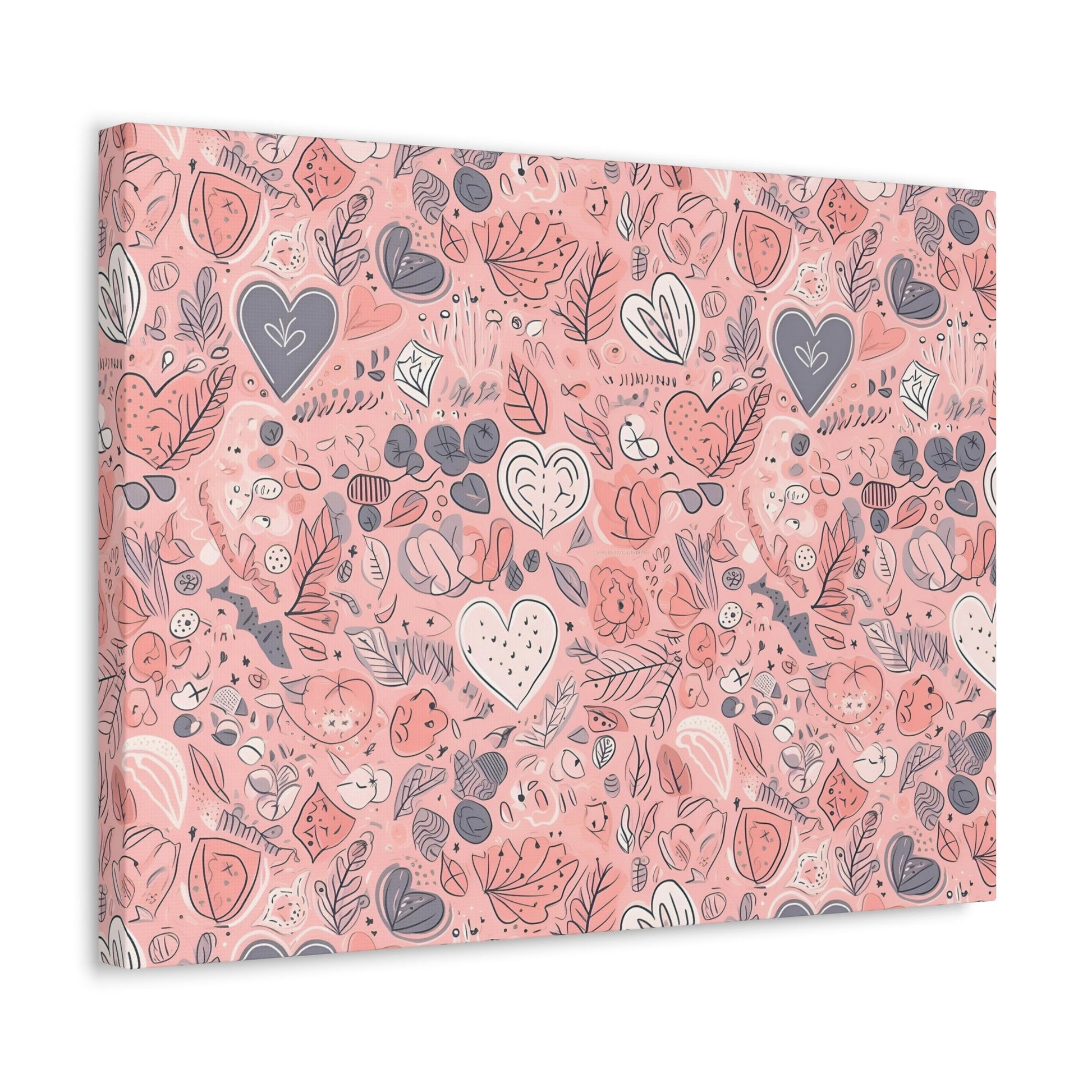 Springtime Blushing Hearts and Leaves - Whimsical Romance Wall Art Canvas - Pattern Symphony