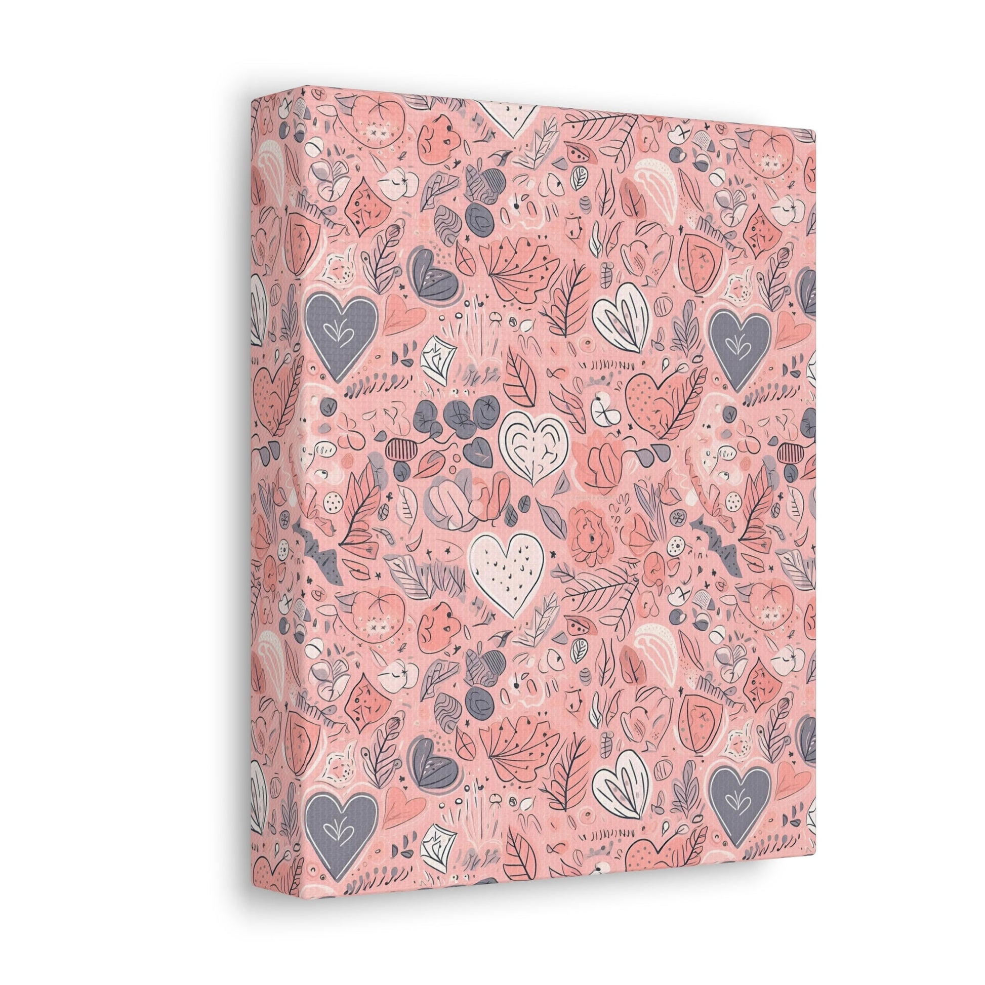 Springtime Blushing Hearts and Leaves - Whimsical Romance Wall Art Canvas - Pattern Symphony