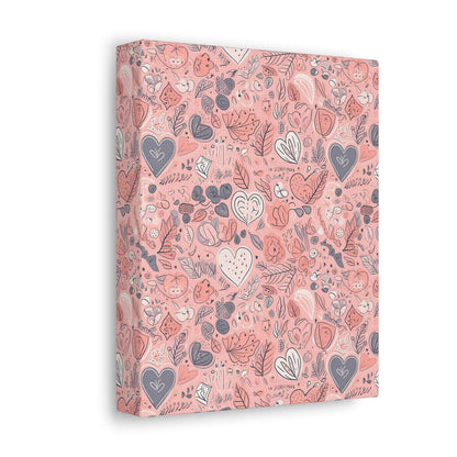 Springtime Blushing Hearts and Leaves - Whimsical Romance Wall Art Canvas - Pattern Symphony