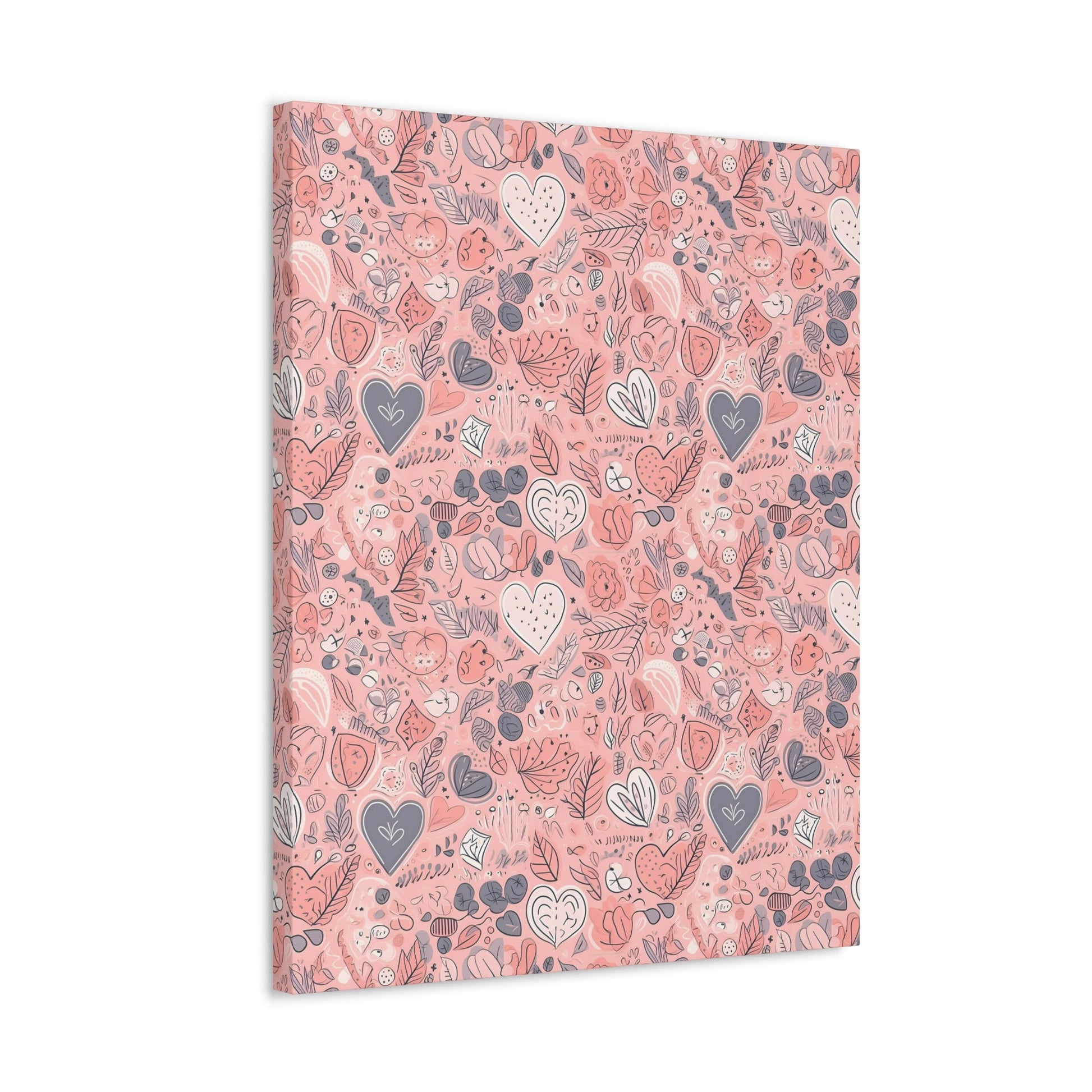 Springtime Blushing Hearts and Leaves - Whimsical Romance Wall Art Canvas - Pattern Symphony