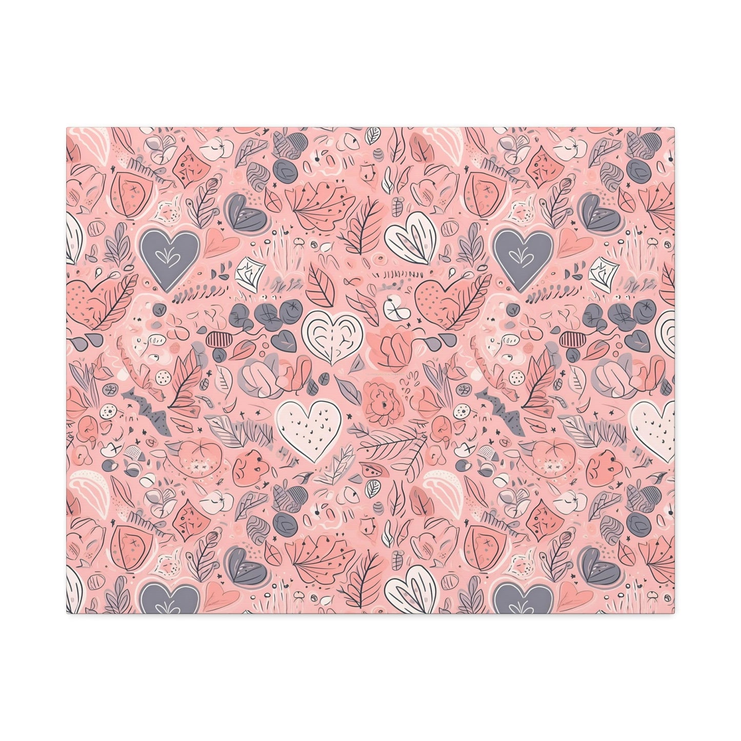 Springtime Blushing Hearts and Leaves - Whimsical Romance Wall Art Canvas - Pattern Symphony