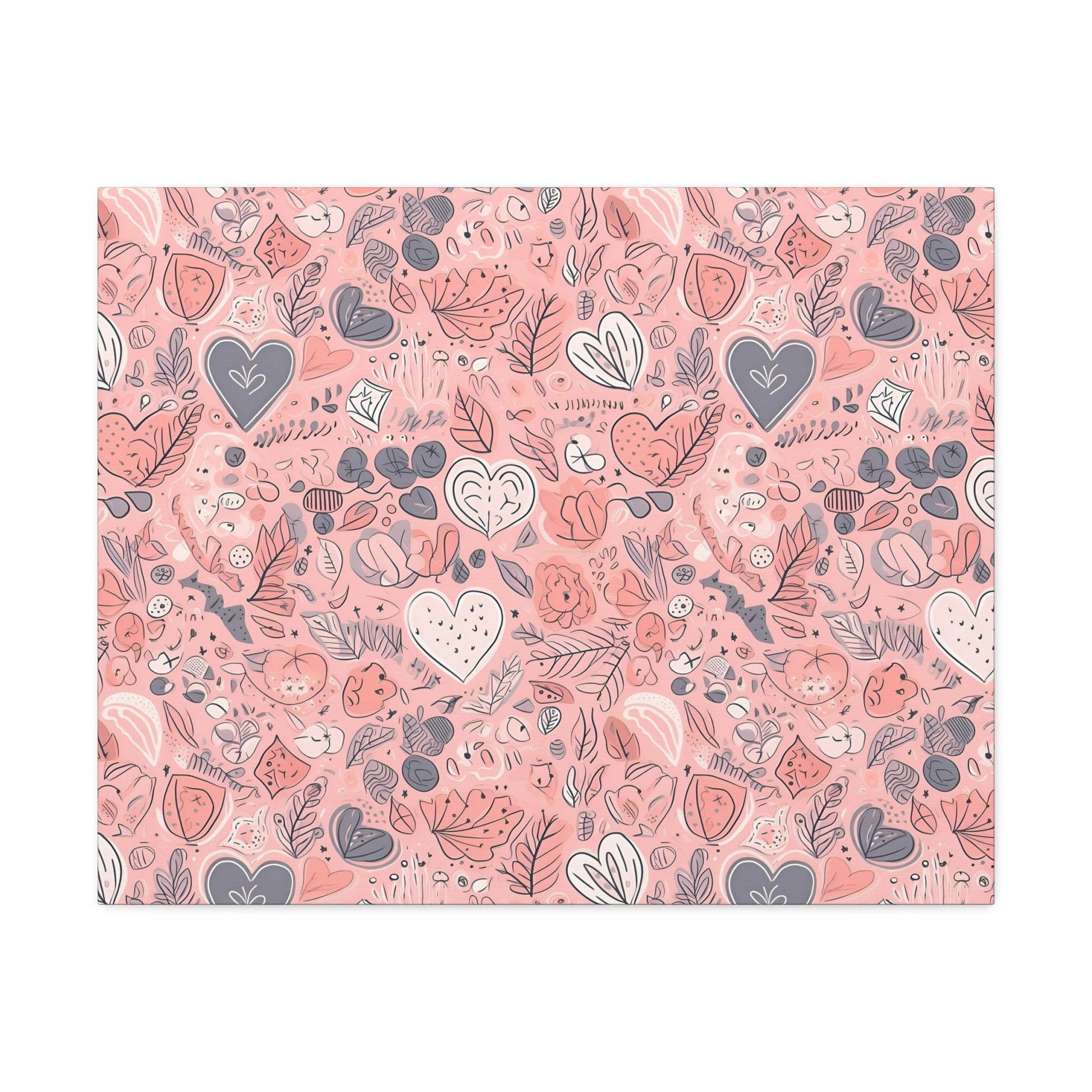 Springtime Blushing Hearts and Leaves - Whimsical Romance Wall Art Canvas - Pattern Symphony