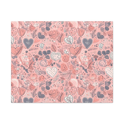 Springtime Blushing Hearts and Leaves - Whimsical Romance Wall Art Canvas - Pattern Symphony