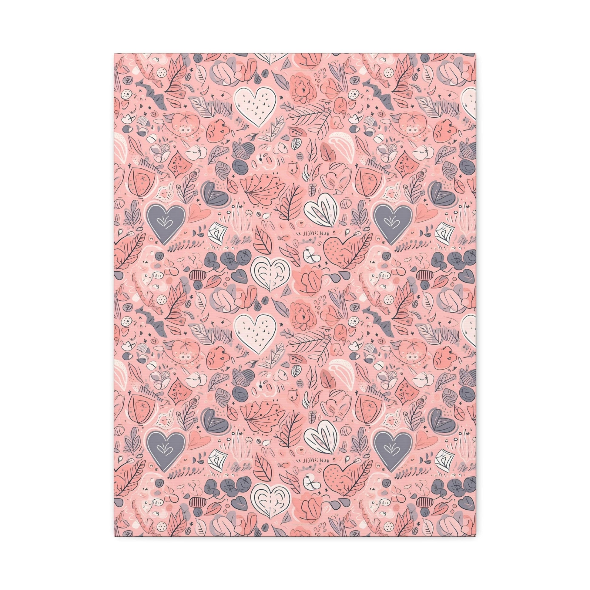 Springtime Blushing Hearts and Leaves - Whimsical Romance Wall Art Canvas - Pattern Symphony